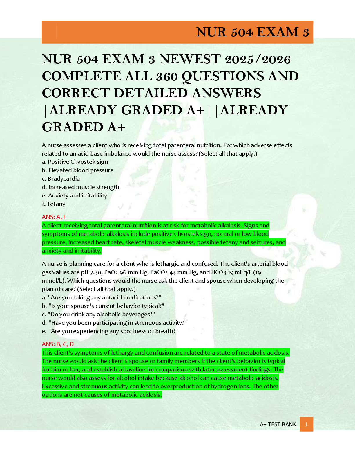 Preview of NUR 504 EXAM 3 NEWEST 2025/2026  COMPLETE ALL 360 QUESTIONS AND  CORRECT DETAILED ANSWERS