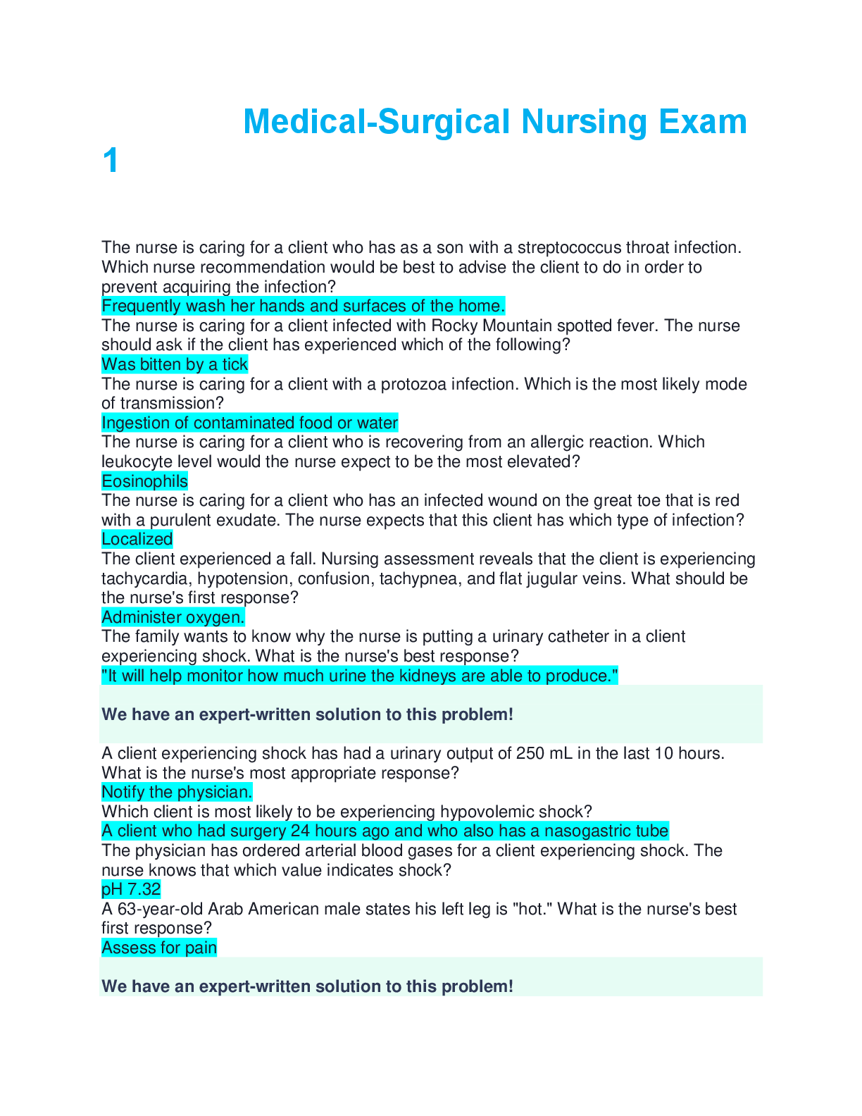 Preview image for Medical-Surgical Nursing Exam 1 questions with correct answers complete solution 2025/2026