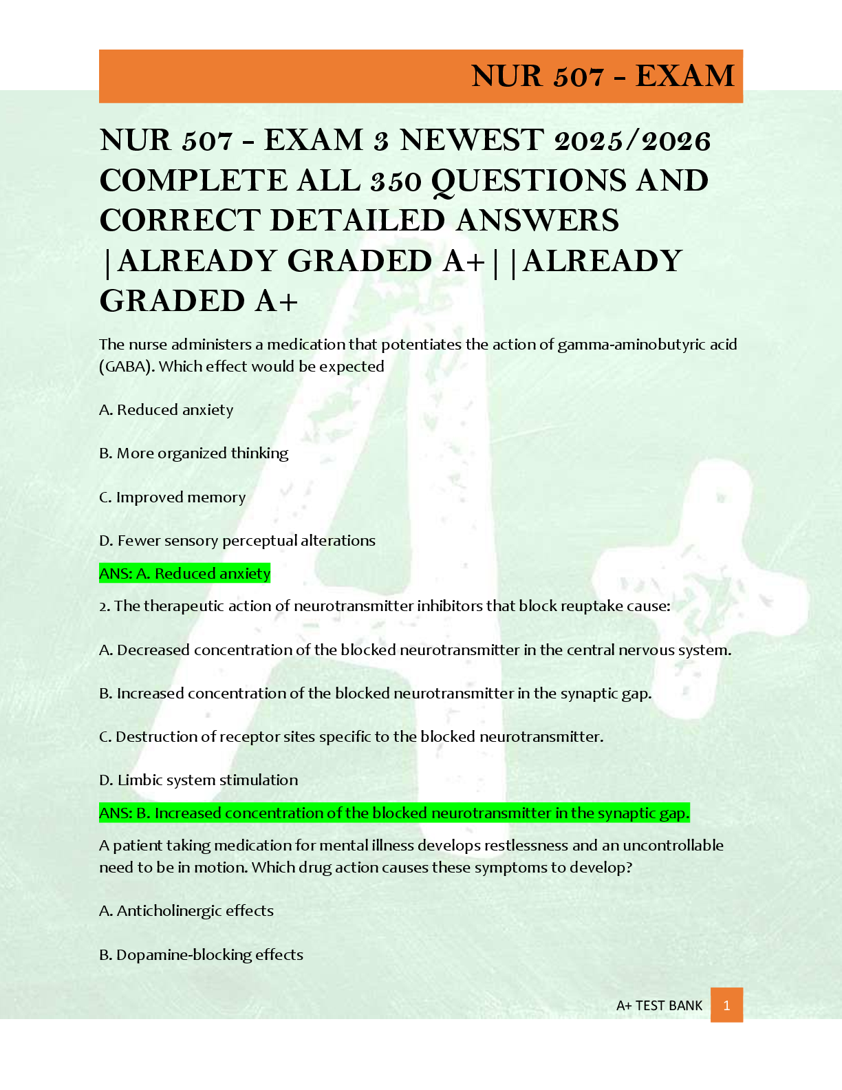 Preview of NUR 507 - EXAM 3 NEWEST 2025/2026  COMPLETE ALL 350 QUESTIONS AND  CORRECT DETAILED ANSWER