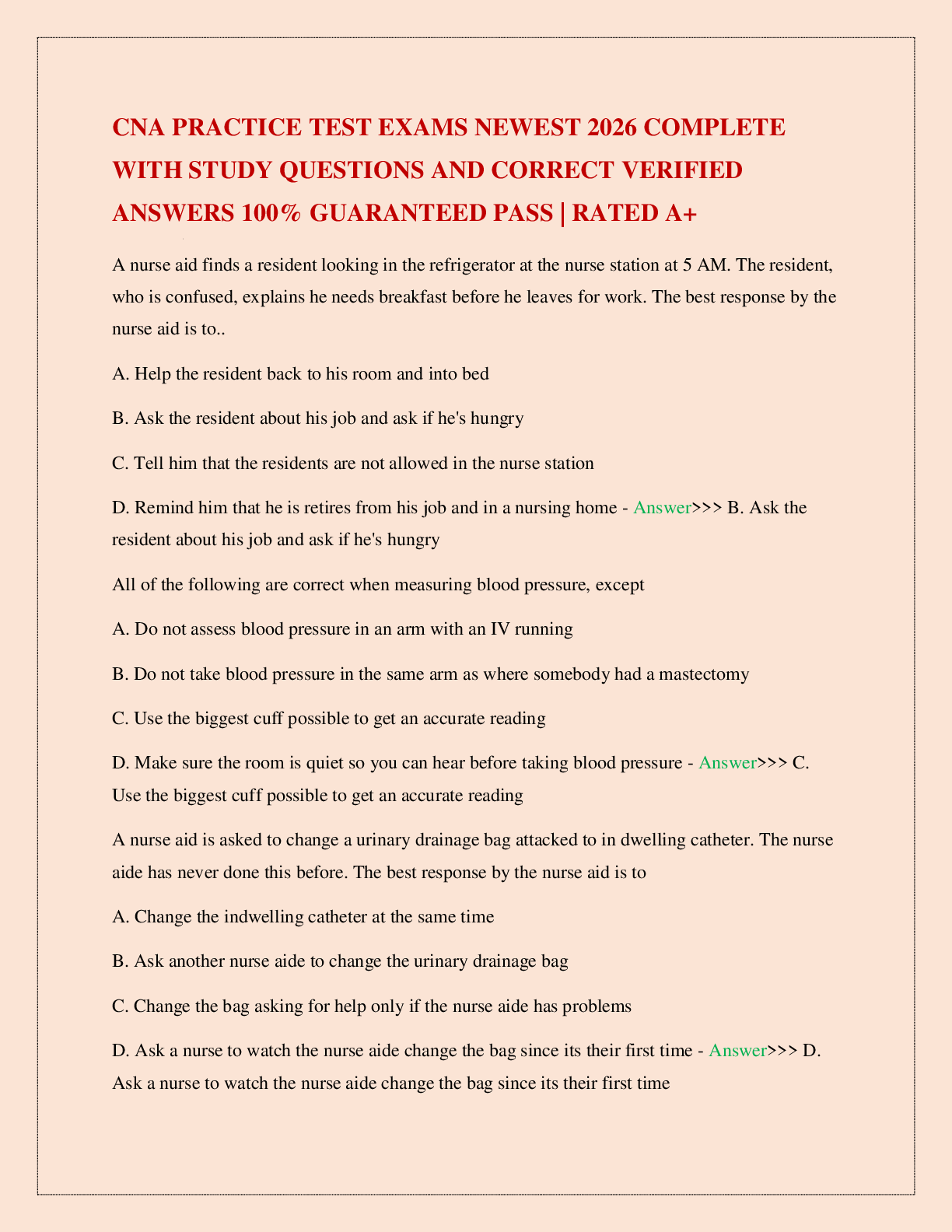 Preview image for CNA PRACTICE TEST EXAMS NEWEST 2026 COMPLETE WITH STUDY QUESTIONS AND CORRECT VERIFIED ANSWERS 100% GUARANTEED PASS | RATED A+