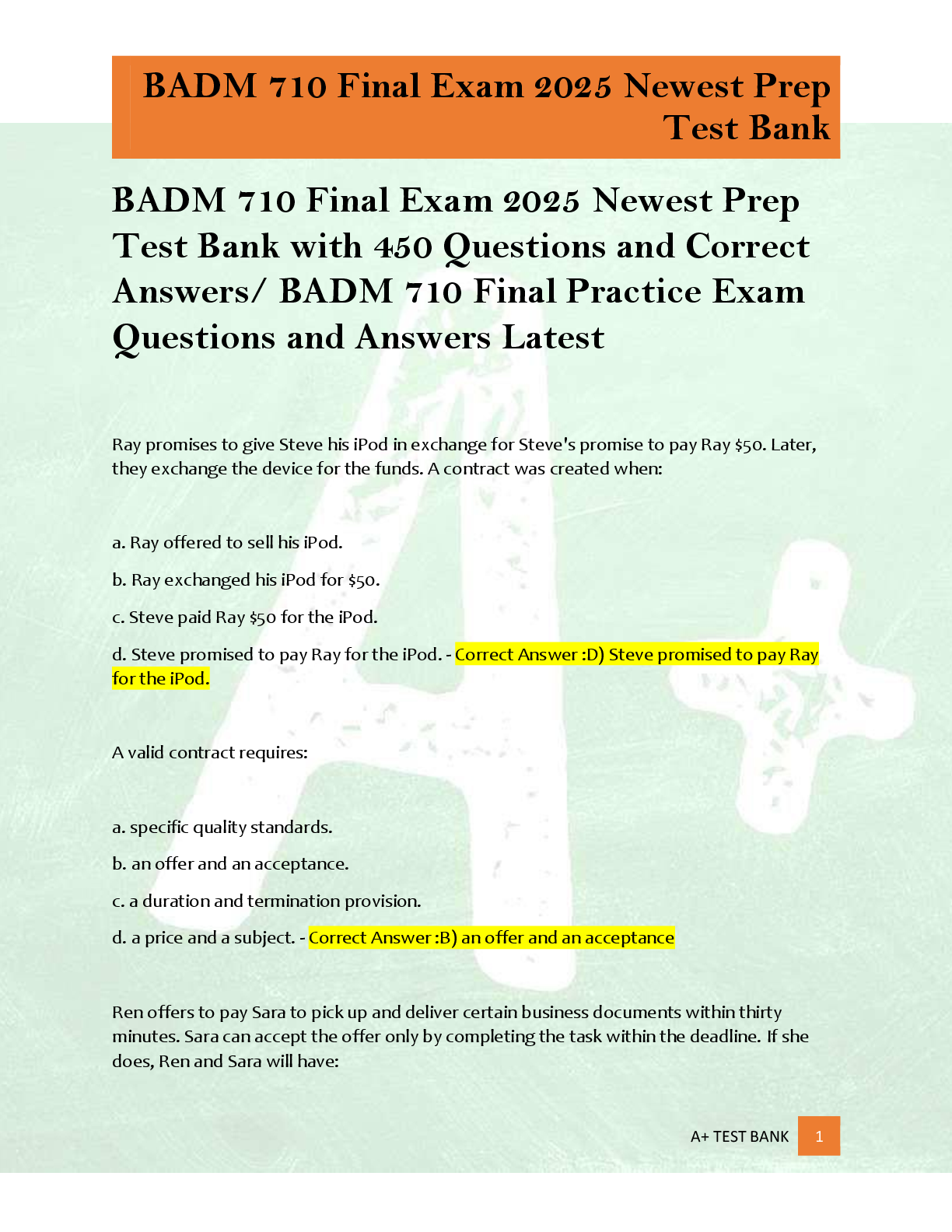 Preview of BADM 710 Final Exam 2025 Newest Prep  Test Bank with 450 Questions and Correct  Answers/ BADM 710 Final Practice Exam  Questions and Answers Latest