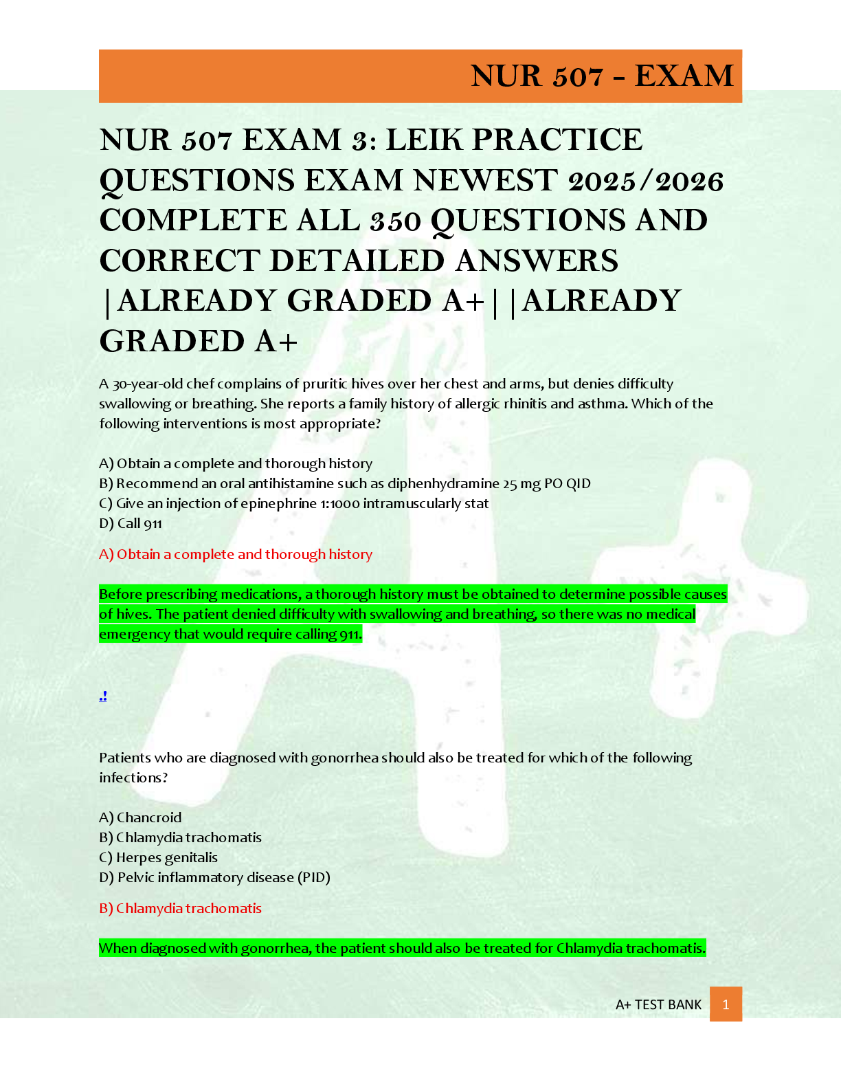 Preview of NUR 507 EXAM 3: LEIK PRACTICE  QUESTIONS EXAM NEWEST 2025/2026  COMPLETE ALL 350 QUESTIONS
