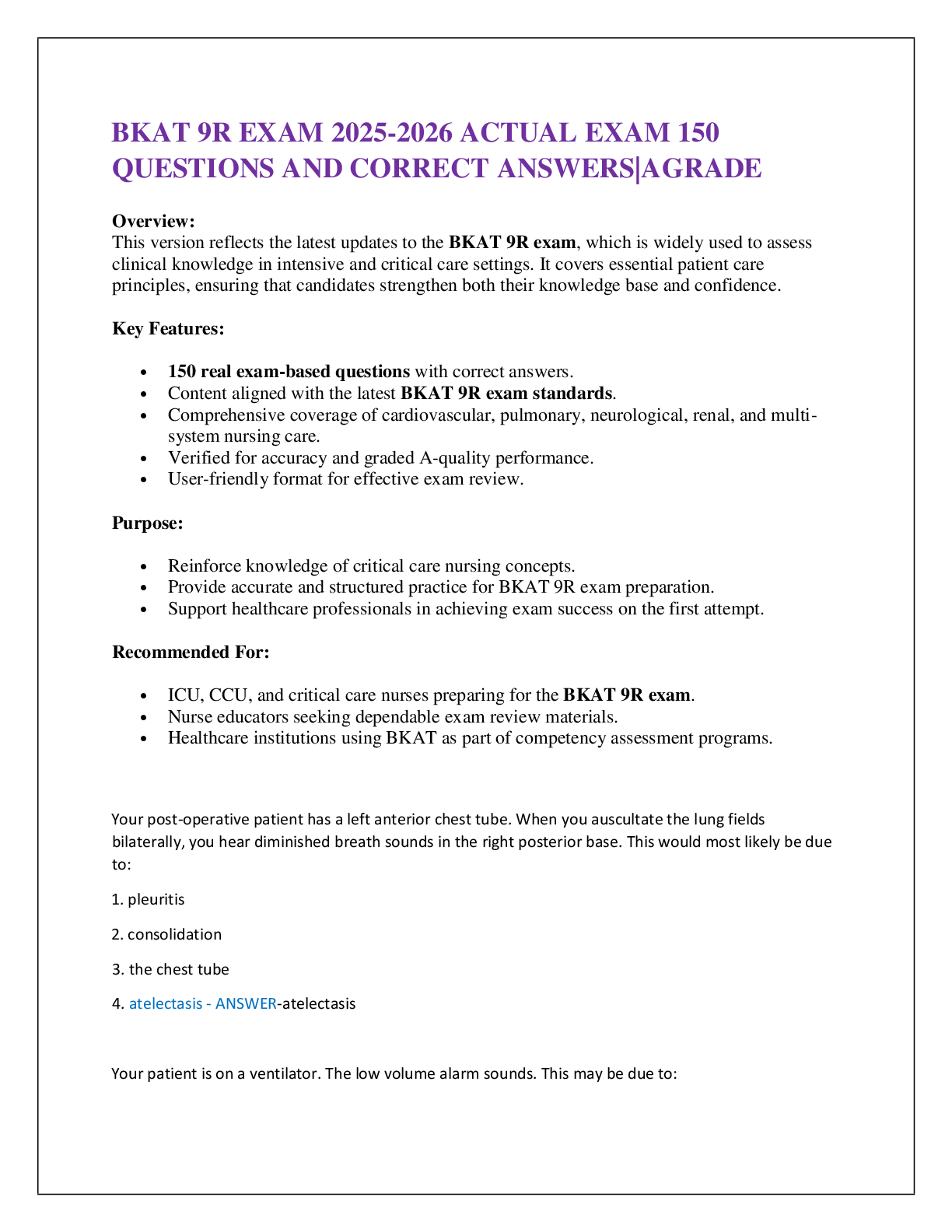 BKAT 9R EXAM 2025-2026 ACTUAL EXAM 150 QUESTIONS AND CORRECT ANSWERS|AGRADE