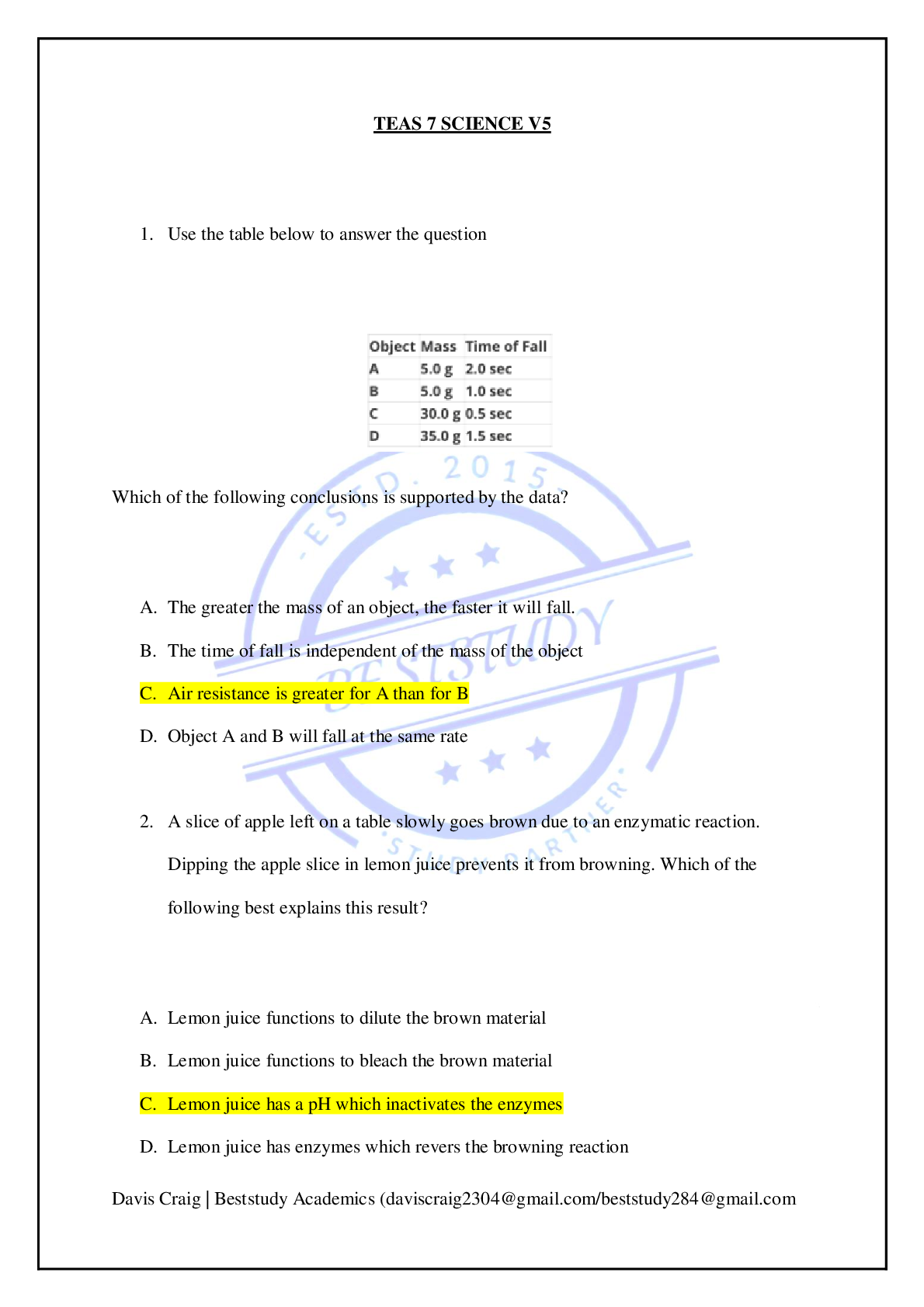 Preview image for TEAS 7 SCIENCE V5 2025 LATEST VERSION. 100% COMPLETE GRADED A+