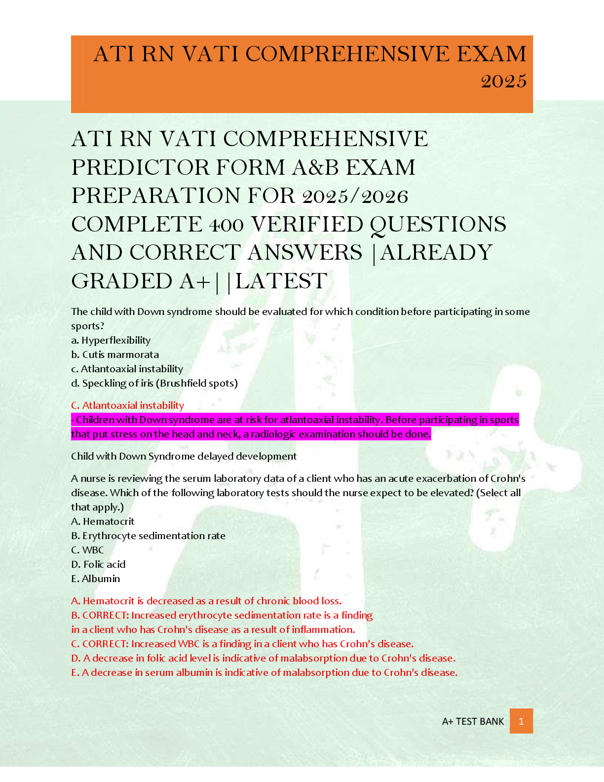 ATI RN VATI COMPREHENSIVE  PREDICTOR FORM A&B EXAM  PREPARATION FOR 2025/2026  COMPLETE 400 VERIFIED QUESTIONS  AND CORRECT ANSWERS |ALREADY  GRADED A+||LATEST