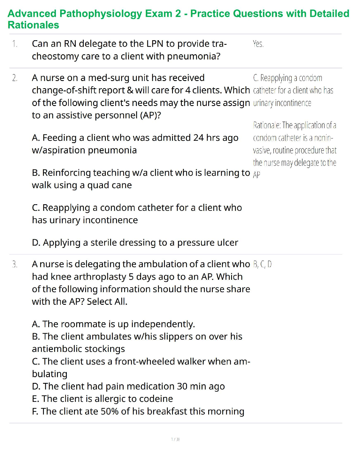 Advanced Pathophysiology Exam 2 - Comprehensive Practice Questions and Review Guide
