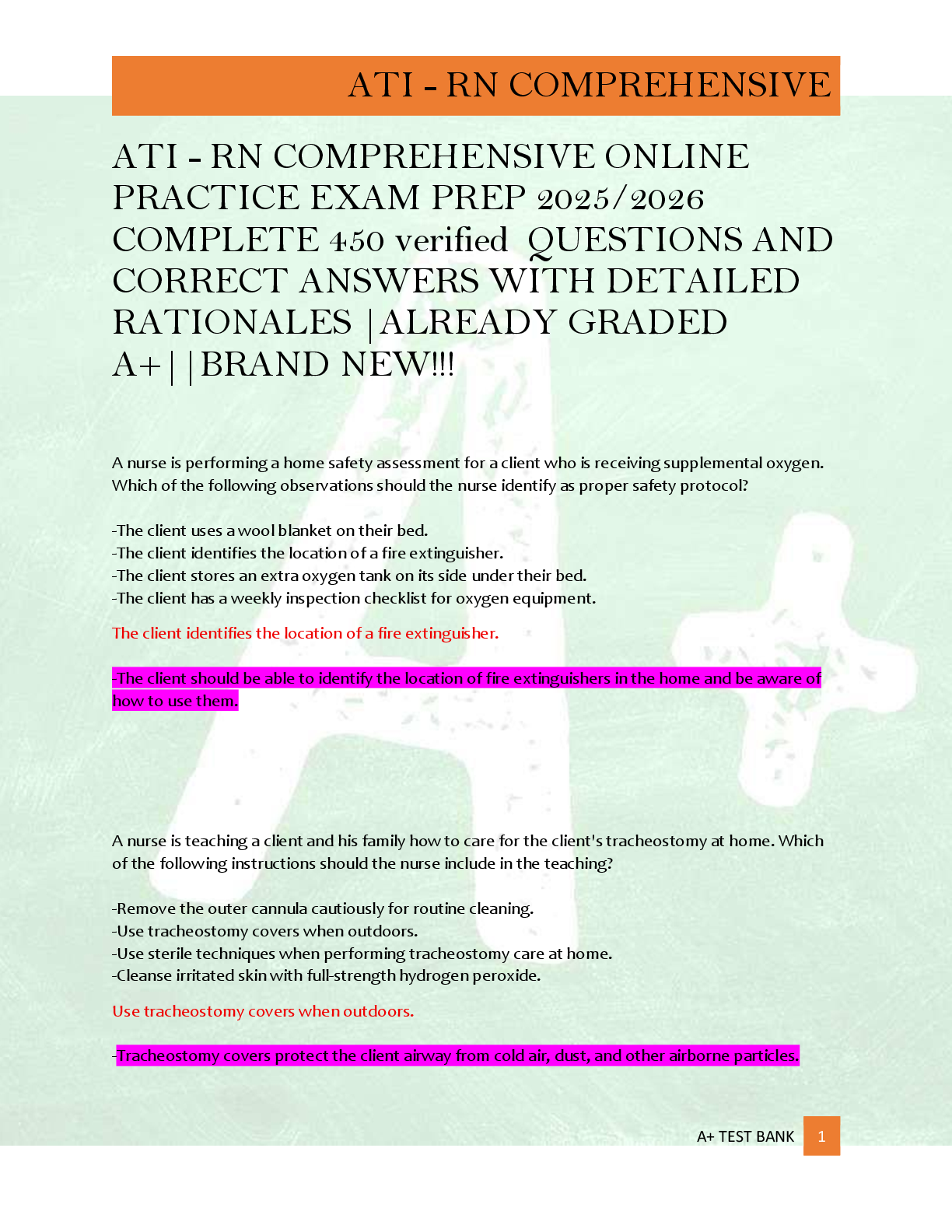 ATI - RN COMPREHENSIVE ONLINE  PRACTICE EXAM PREP 2025/2026  COMPLETE 450 verified  QUESTIONS AND  CORRECT ANSWERS WITH DETAILED  RATIONALES |ALREADY GRADED  A+||BRAND NEW!!!