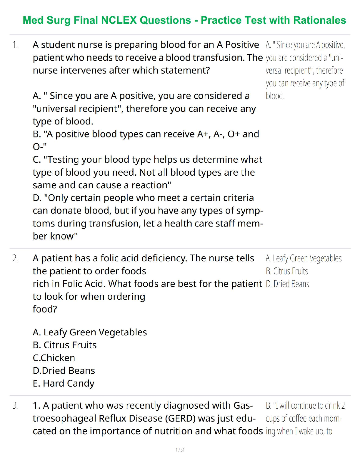 Med Surg Final NCLEX Questions - Practice Test with Rationales