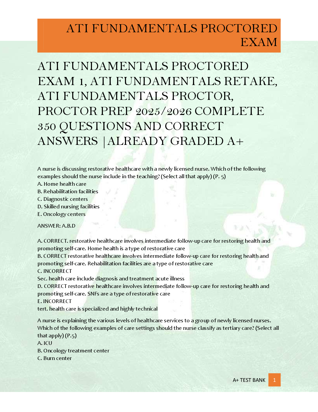 Preview of ATI FUNDAMENTALS PROCTORED  EXAM 1, ATI FUNDAMENTALS RETAKE,  ATI FUNDAMENTALS PROCTOR,  P