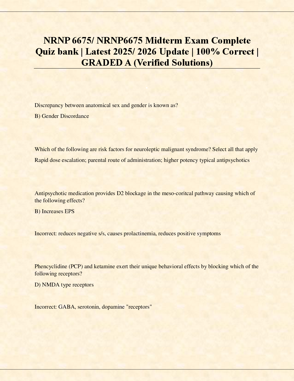 Preview of NRNP 6675/ NRNP6675 Midterm Exam Complete  Quiz bank | Latest 2025/ 2026 Update | 100% Cor