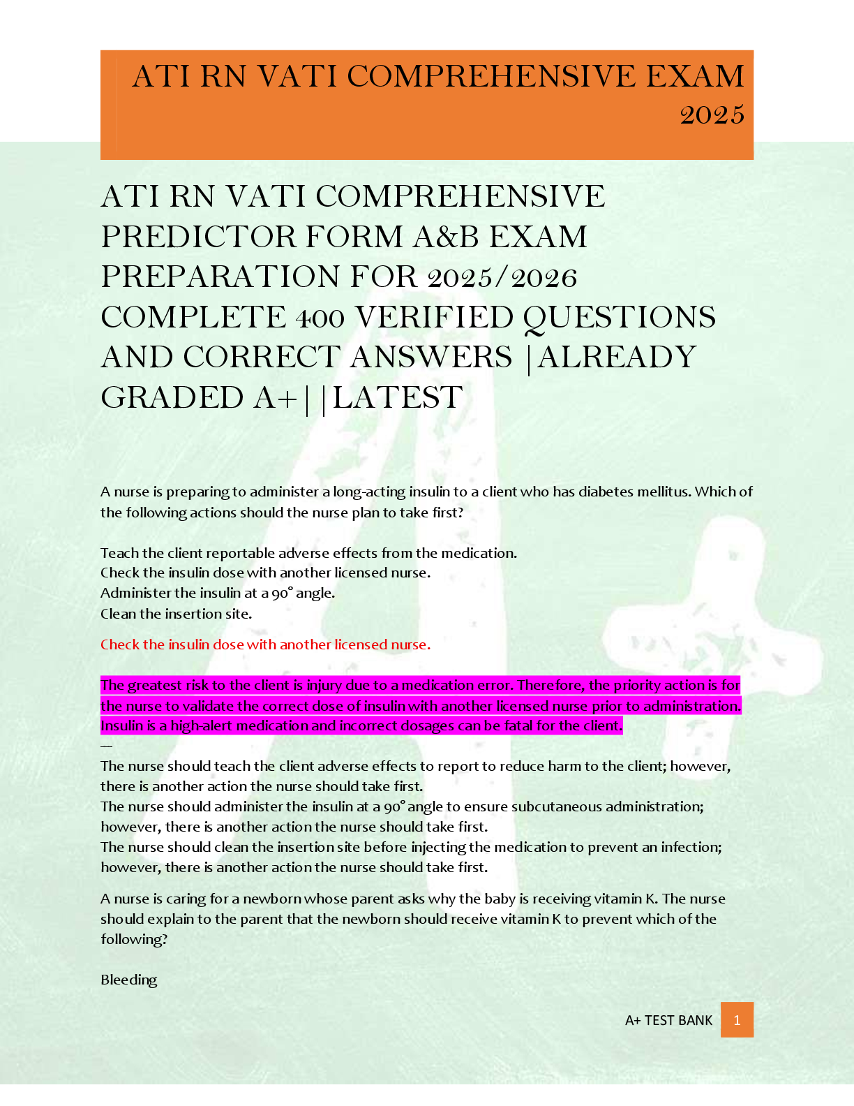 ATI RN VATI COMPREHENSIVE  PREDICTOR FORM A&B EXAM  PREPARATION FOR 2025/2026  COMPLETE 400 VERIFIED QUESTIONS  AND CORRECT ANSWERS |ALREADY  GRADED A+||LATEST