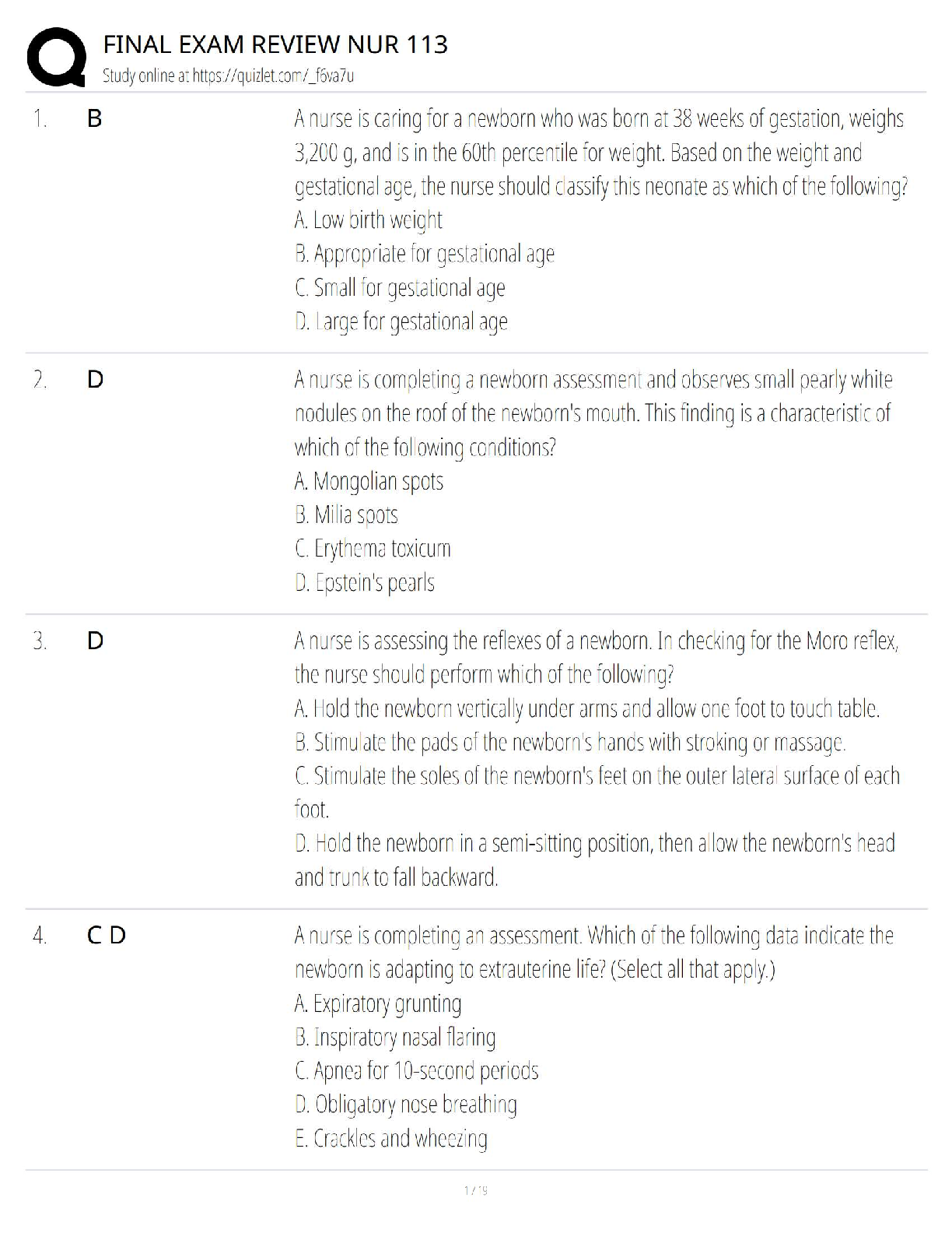 Preview of NUR 113 Final Exam Review / Test Bank / Study Guide 2025 Update –  