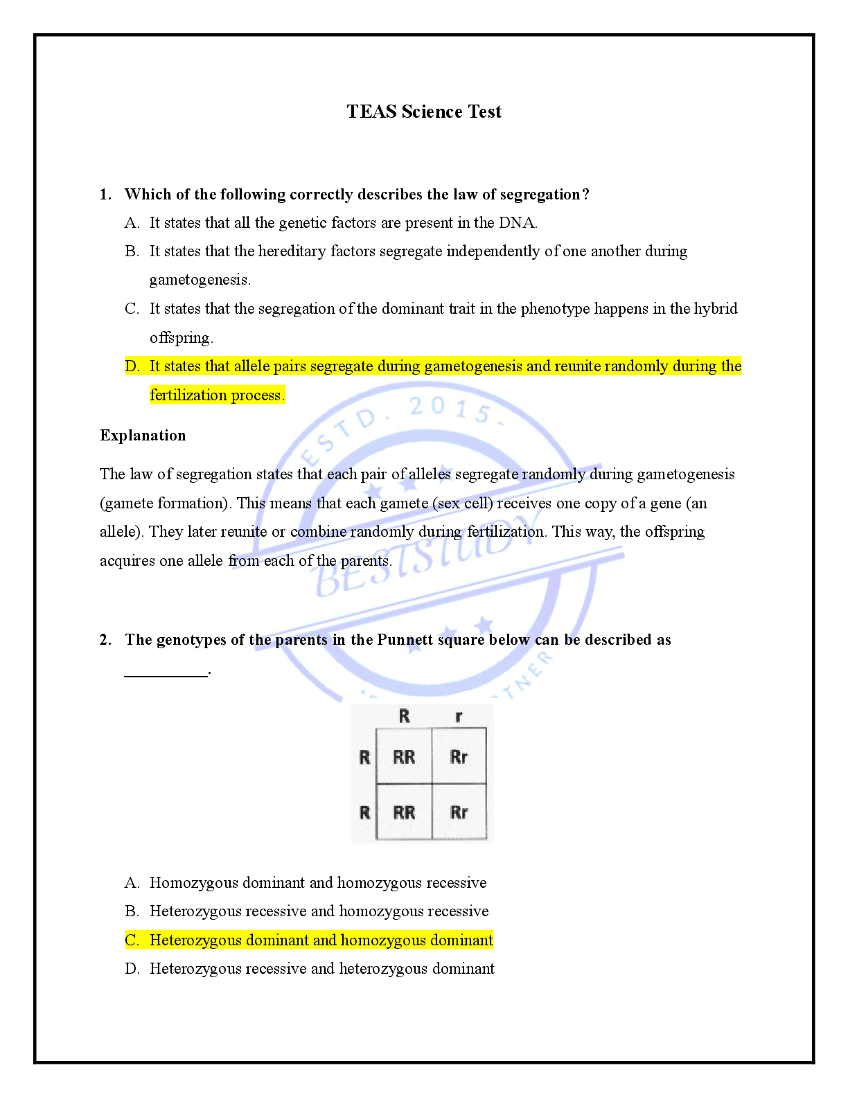Preview image for TEAS SCIENCE DIAGNOSTIC TEST V6 COMPLETE WITH CORRECT ANSWERS 2023-2024 GRADED A+
