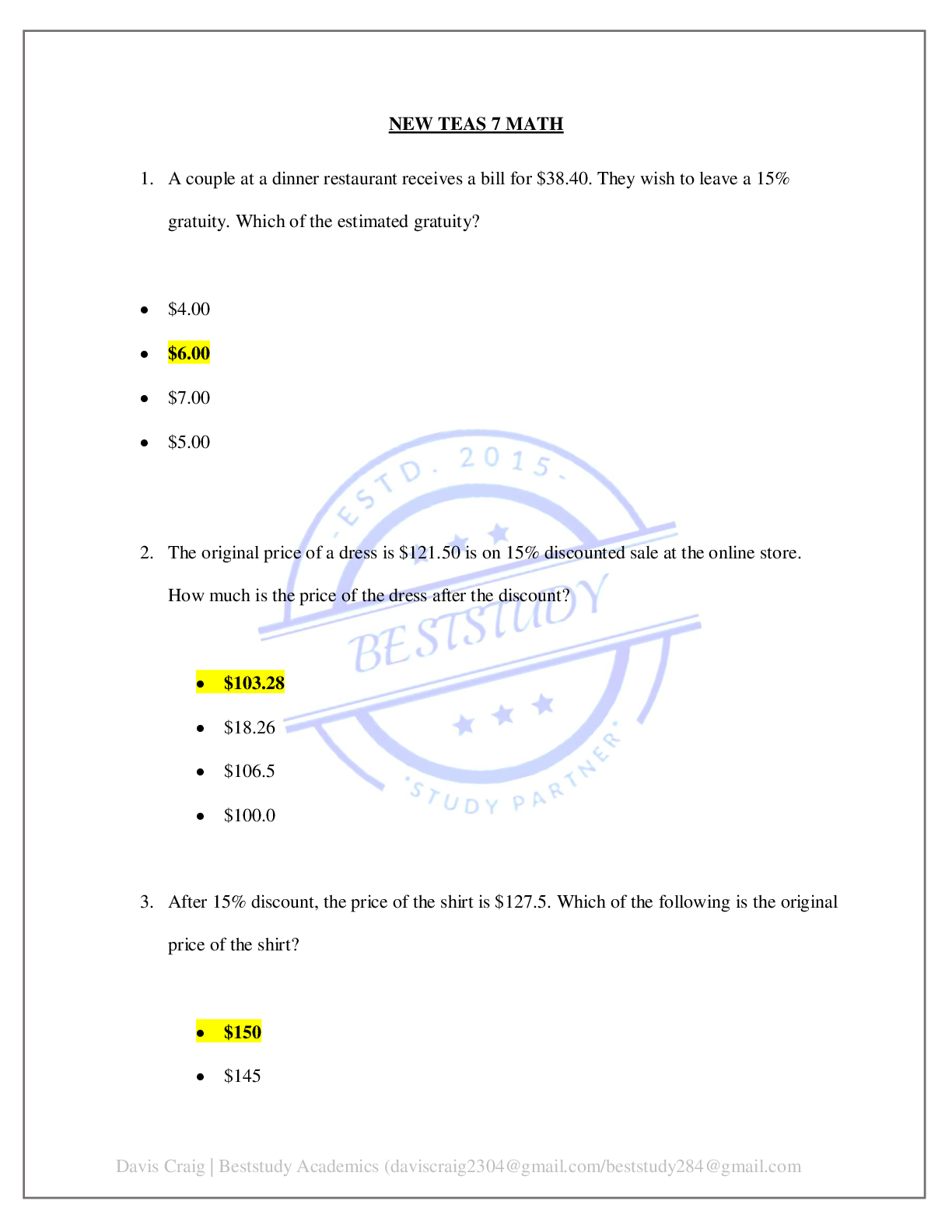 Preview image for NEW TEAS 7 MATH 2025 LATEST VERSION. 100% COMPLETE GRADED A+
