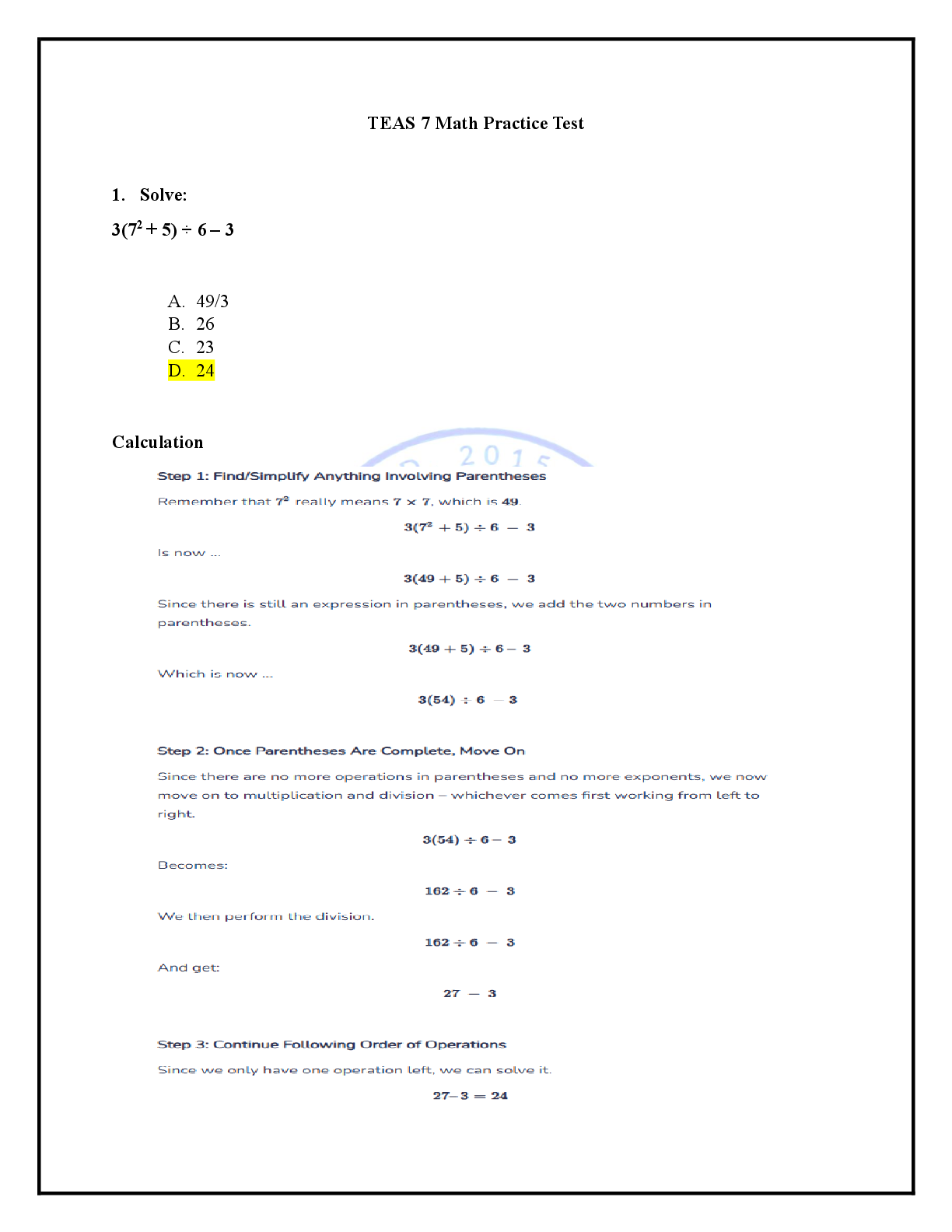 Preview image for TEAS 7 Math Practice Test (Latest 2023/2024) Graded A+