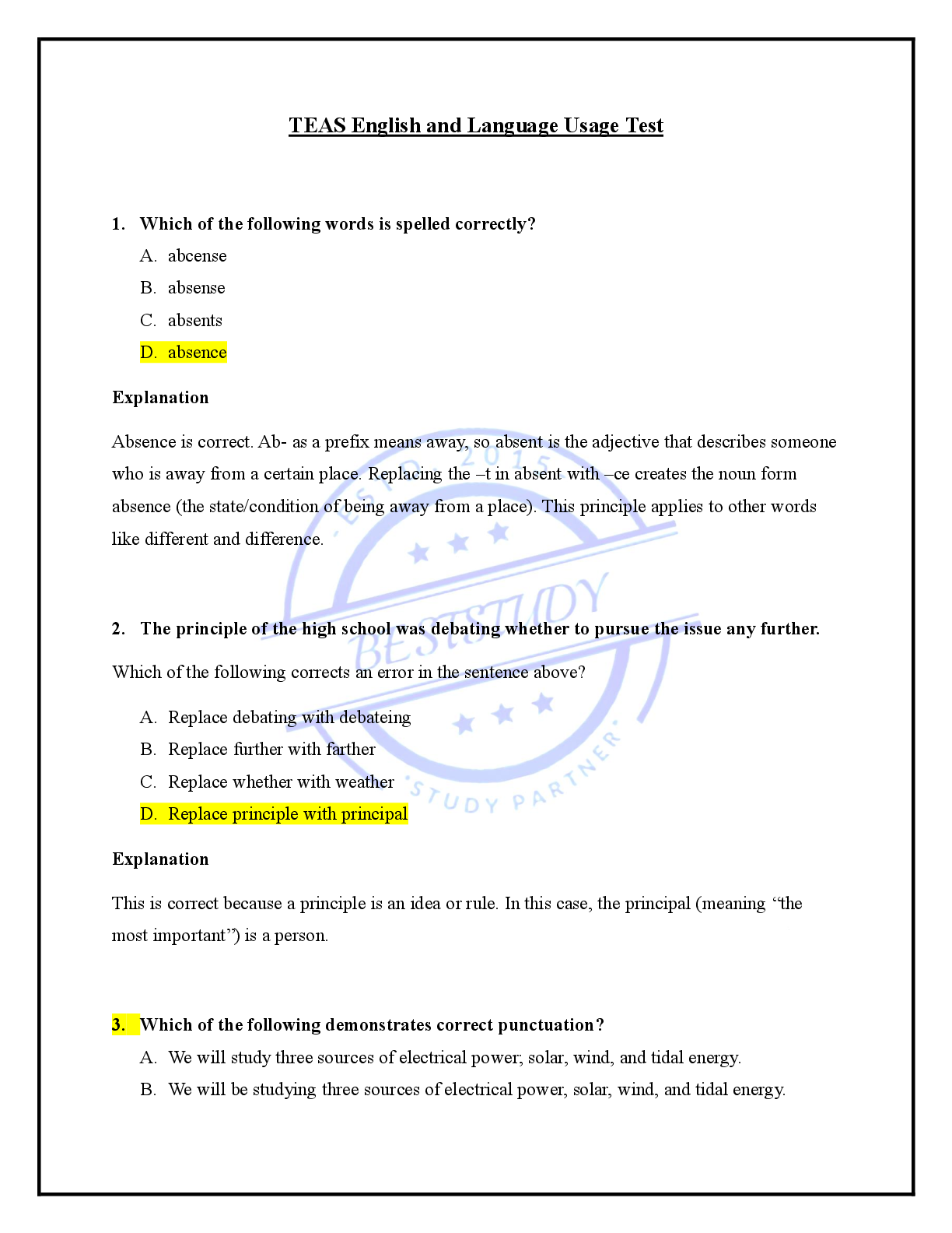 Preview image for TEAS English and Language Usage Diagnostic Test 2025 Updated Questions and Answers. Graded A+