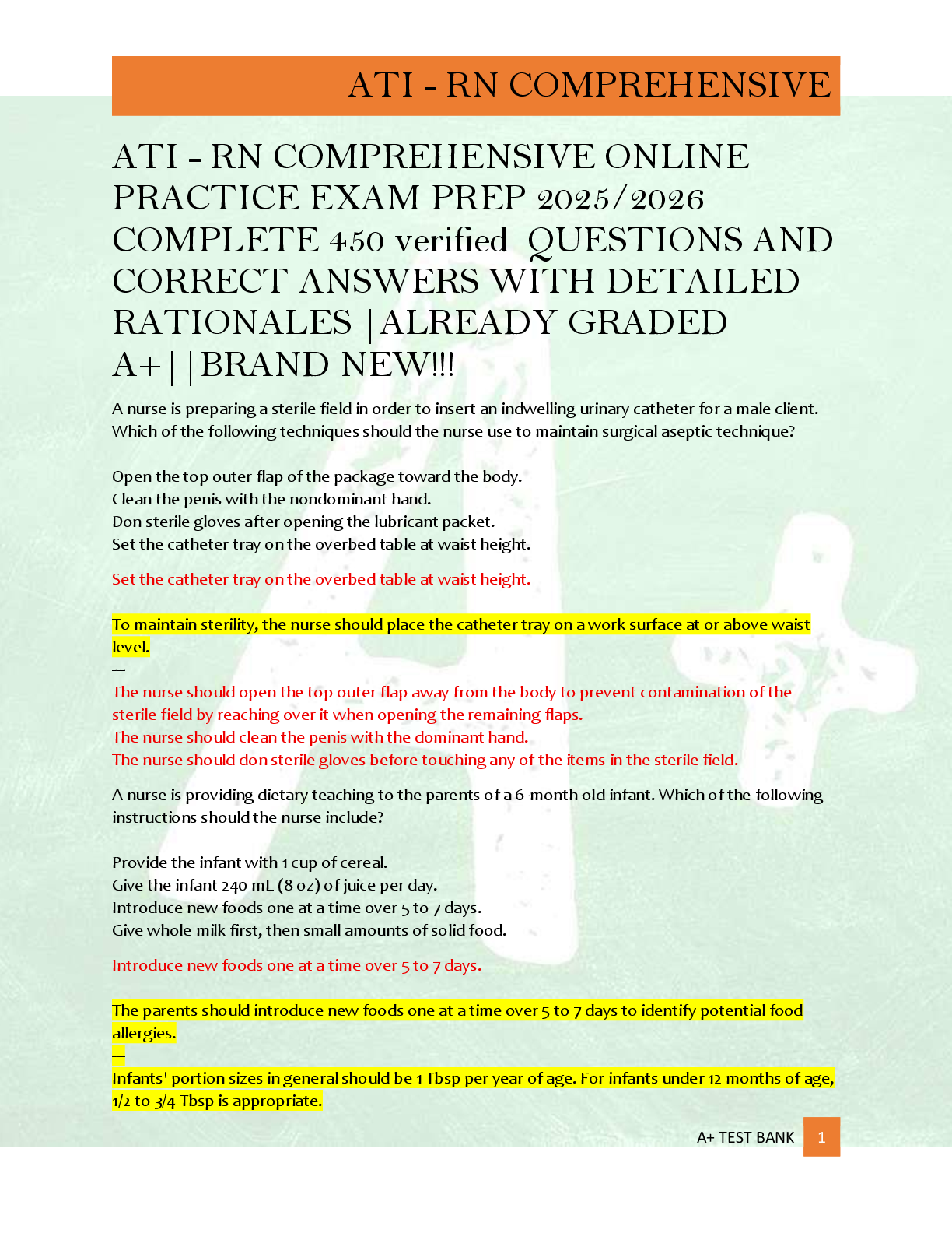 ATI - RN COMPREHENSIVE ONLINE  PRACTICE EXAM PREP 2025/2026  COMPLETE 450 verified  QUESTIONS AND  CORRECT ANSWERS WITH DETAILED  RATIONALES |ALREADY GRADED  A+||BRAND NEW!!!