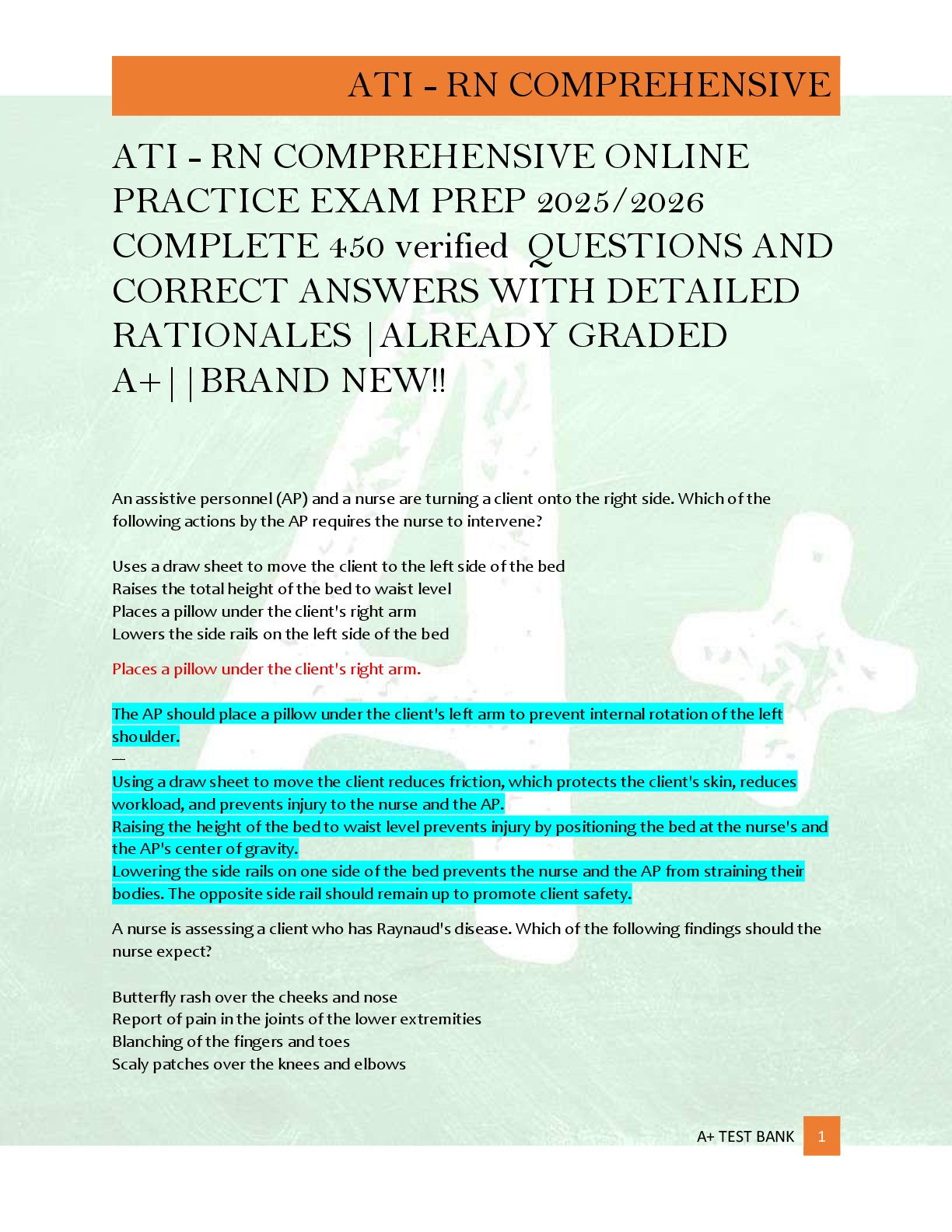 ATI - RN COMPREHENSIVE ONLINE  PRACTICE EXAM PREP 2025/2026  COMPLETE 450 verified  QUESTIONS AND  CORRECT ANSWERS WITH DETAILED  RATIONALES |ALREADY GRADED  A+||BRAND NEW!!