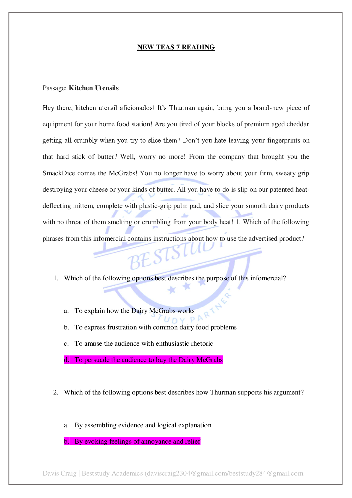Preview image for NEW TEAS 7 READING 2025 LATEST VERSION. 100% COMPLETE GRADED A+
