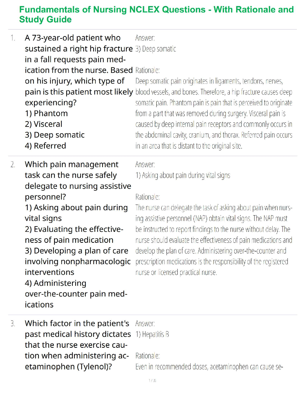Fundamentals of Nursing NCLEX Questions - With Rationale and Study Guide