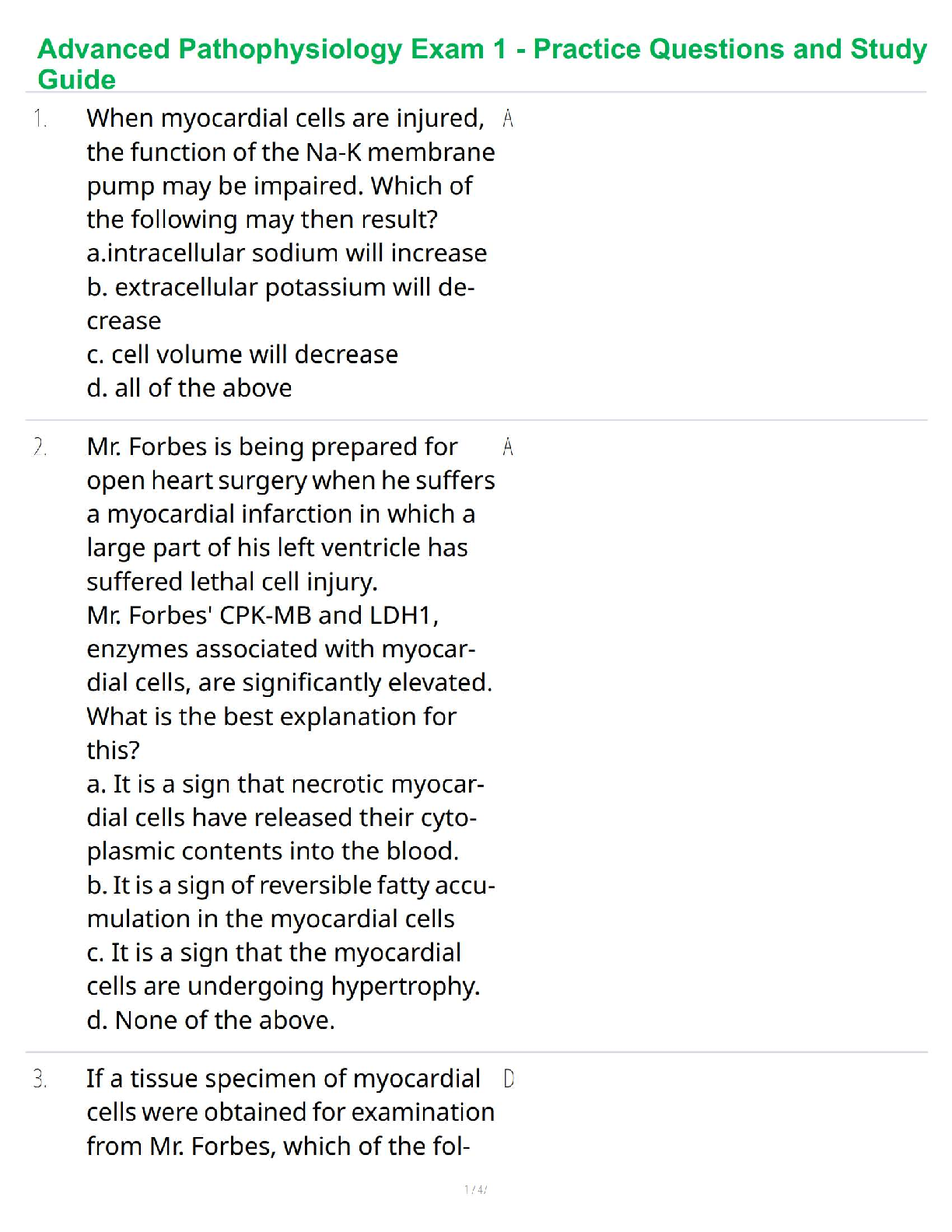 Advanced Pathophysiology Exam 1 - Practice Questions and Study Guide