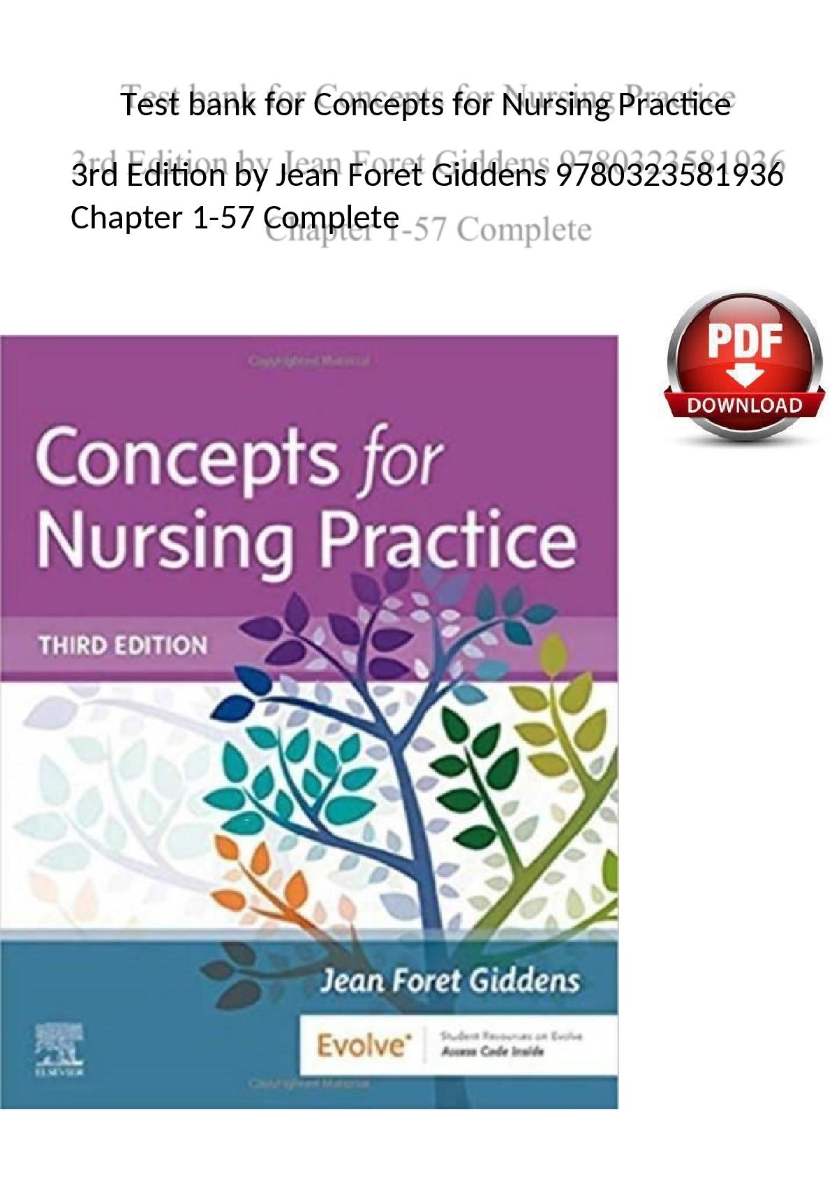 Test bank for Concepts for Nursing Practice  3rd Edition by Jean Foret Giddens 9780323581936  Chapter 1-57 Complete