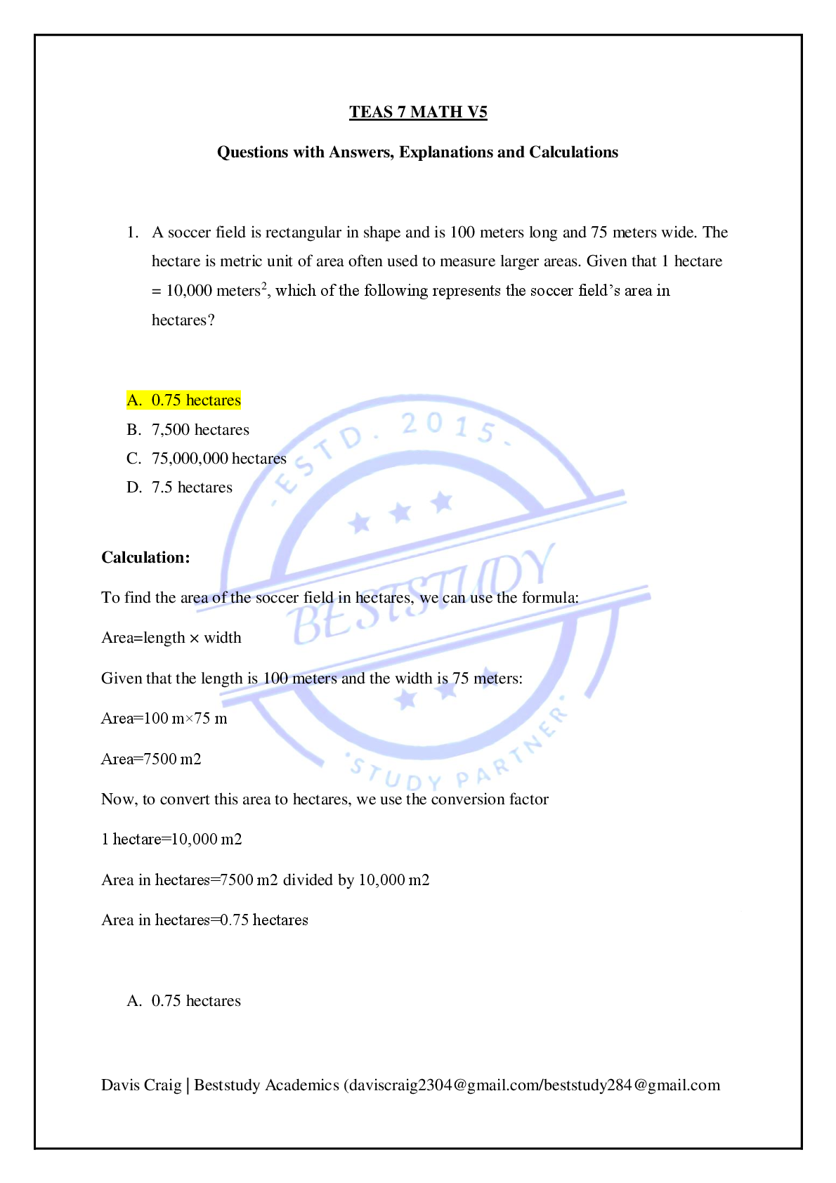 Preview image for TEAS 7 MATH V5 2025 LATEST VERSION. 100% COMPLETE GRADED A+