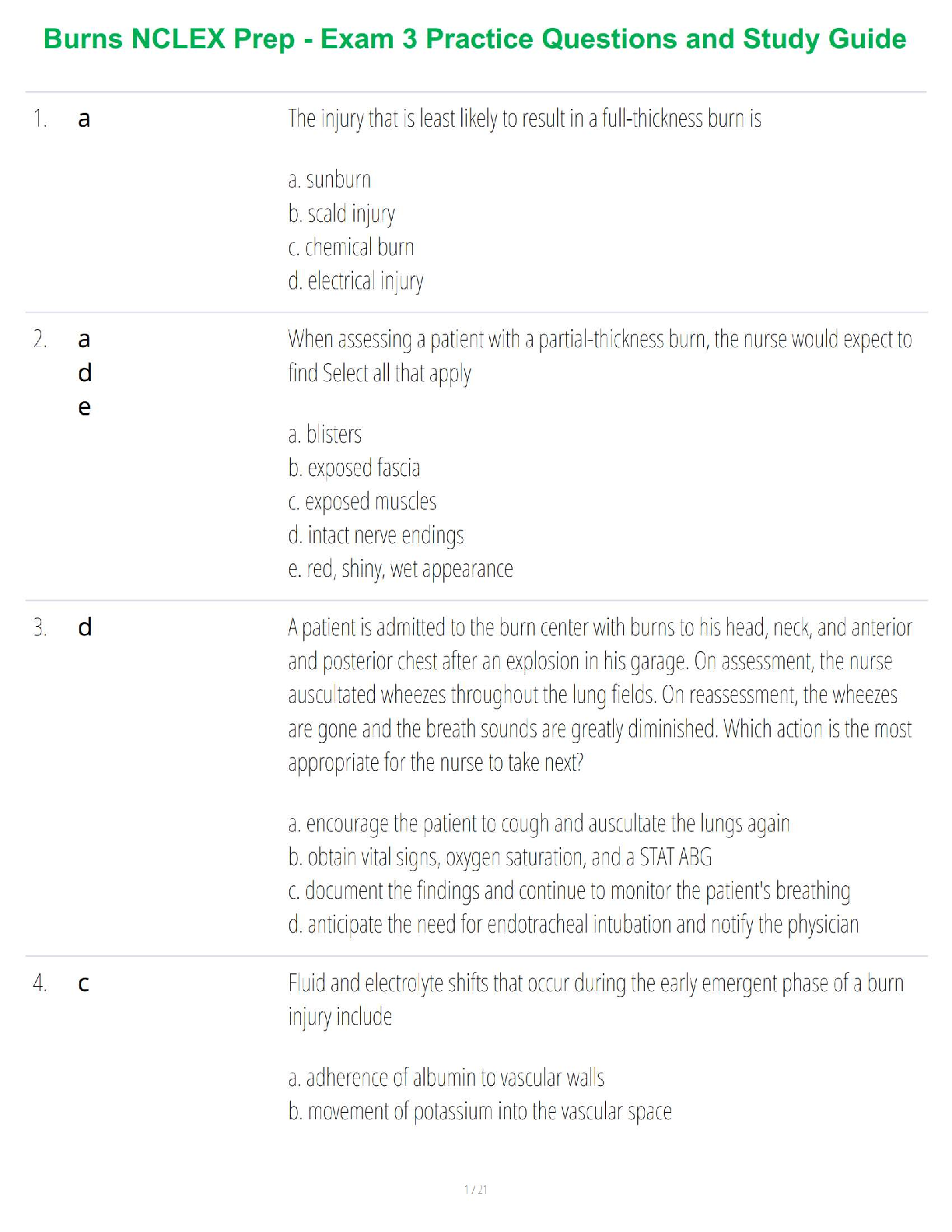 Burns NCLEX Prep - Exam 3 Practice Questions and Study Guide