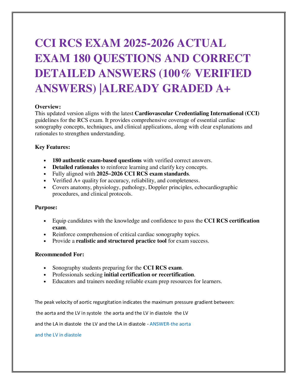 Preview image for CCI RCS EXAM 2025-2026 ACTUAL  EXAM 180 QUESTIONS AND CORRECT  DETAILED ANSWERS (100% VERIFIED ANSWERS) |ALREADY GRADED A+
