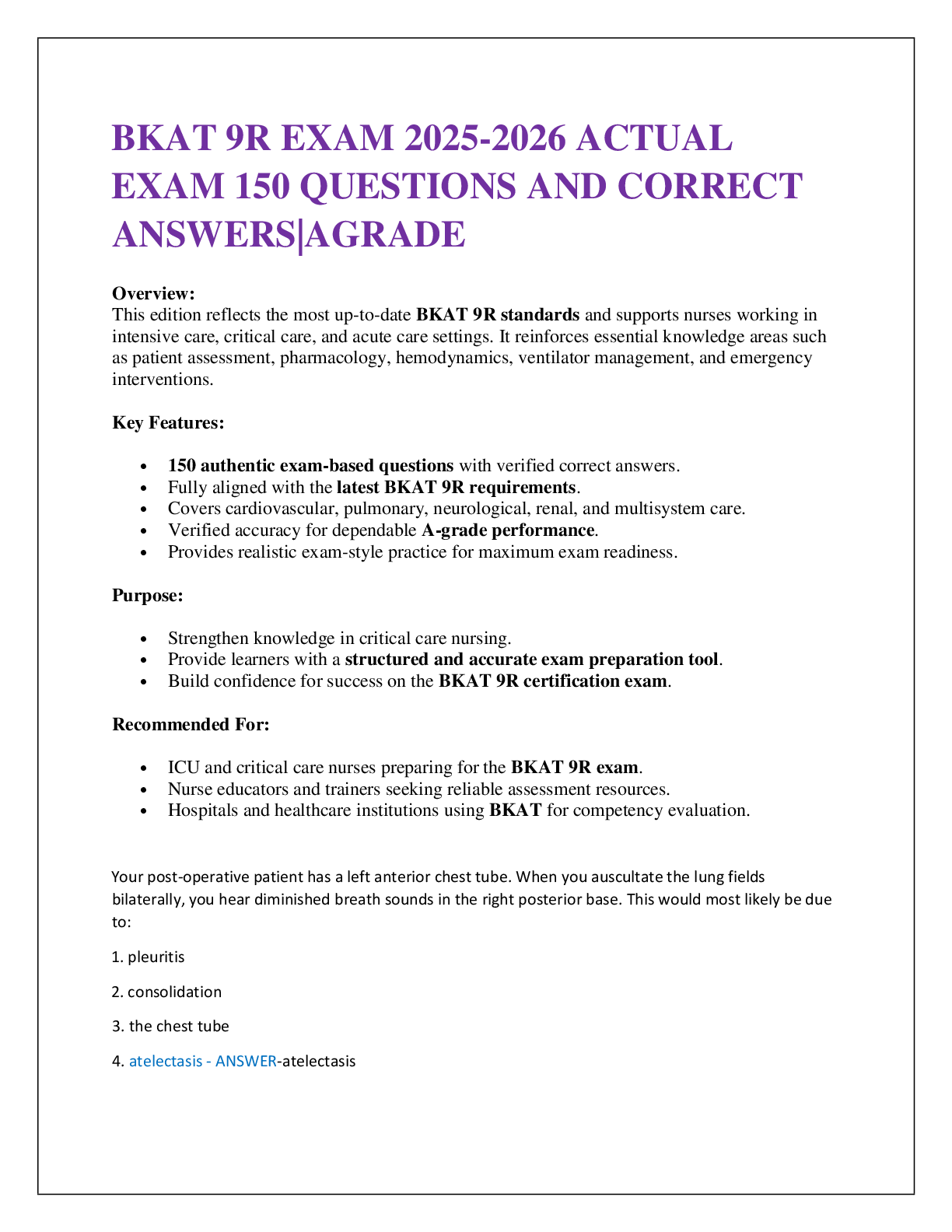 BKAT 9R EXAM 2025-2026 ACTUAL  EXAM 150 QUESTIONS AND CORRECT ANSWERS|AGRADE