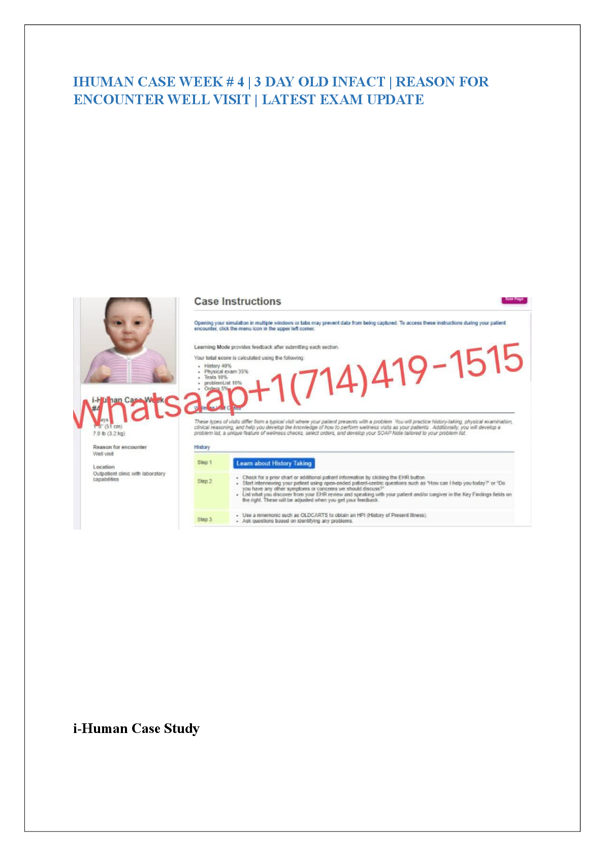 Preview image for IHUMAN CASE WEEK # 4 | 3 DAY OLD INFACT | REASON FOR  ENCOUNTER WELL VISIT | LATEST EXAM UPDATE