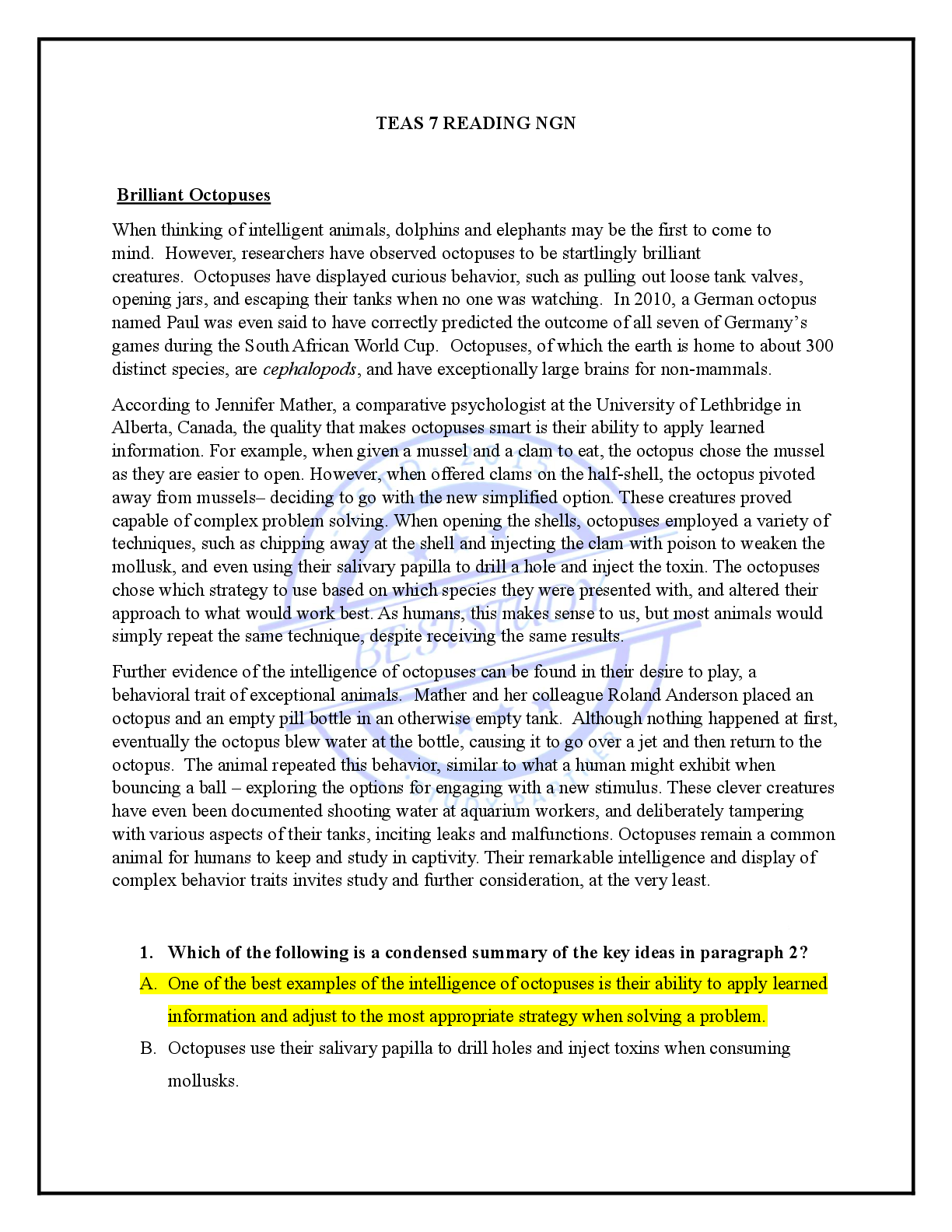 Preview image for TEAS 7 READING NGN V6 WITH LATEST QUESTIONS AND ANSWERS. GRADED 100%