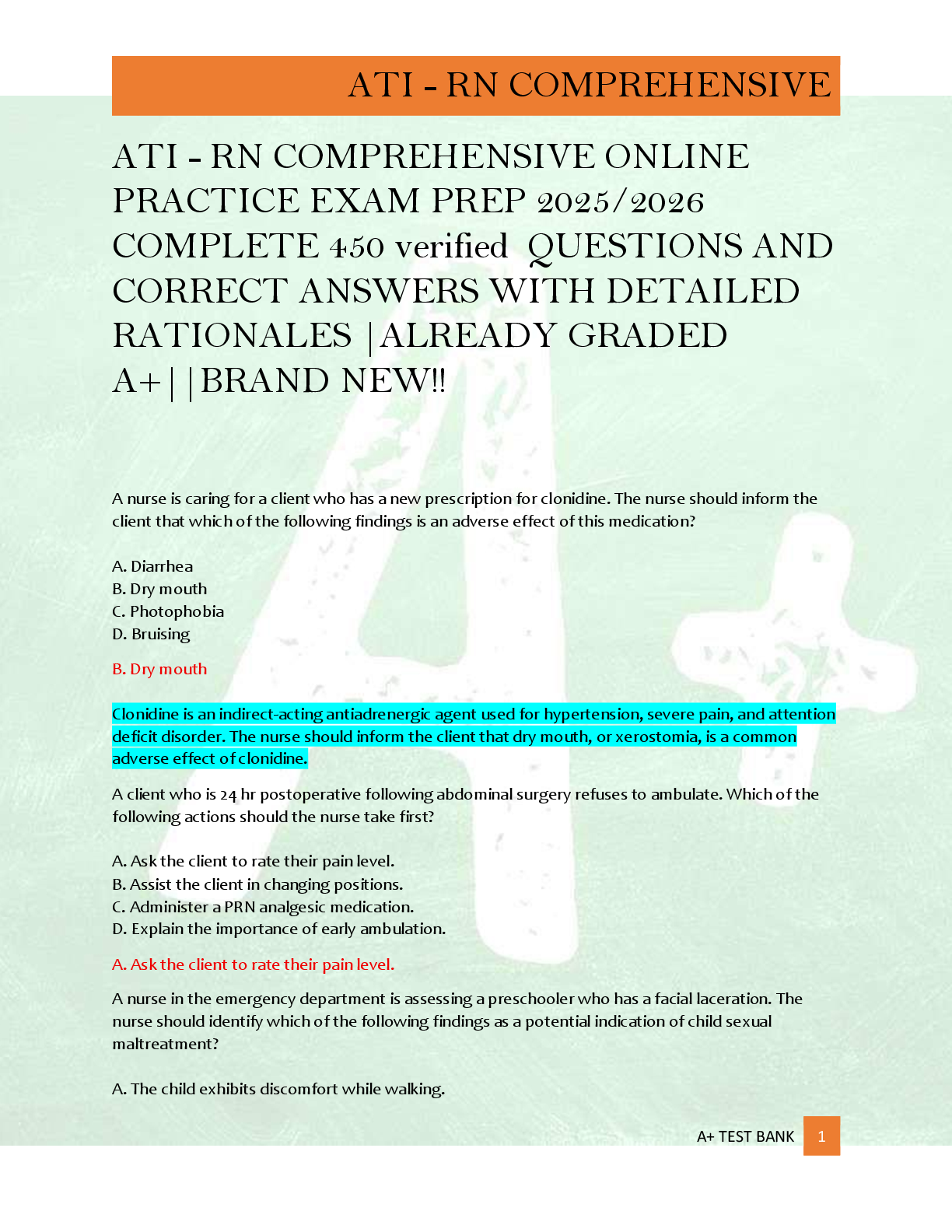 ATI - RN COMPREHENSIVE ONLINE  PRACTICE EXAM PREP 2025/2026  COMPLETE 450 verified  QUESTIONS AND  CORRECT ANSWERS WITH DETAILED  RATIONALES |ALREADY GRADED  A+||BRAND NEW!!