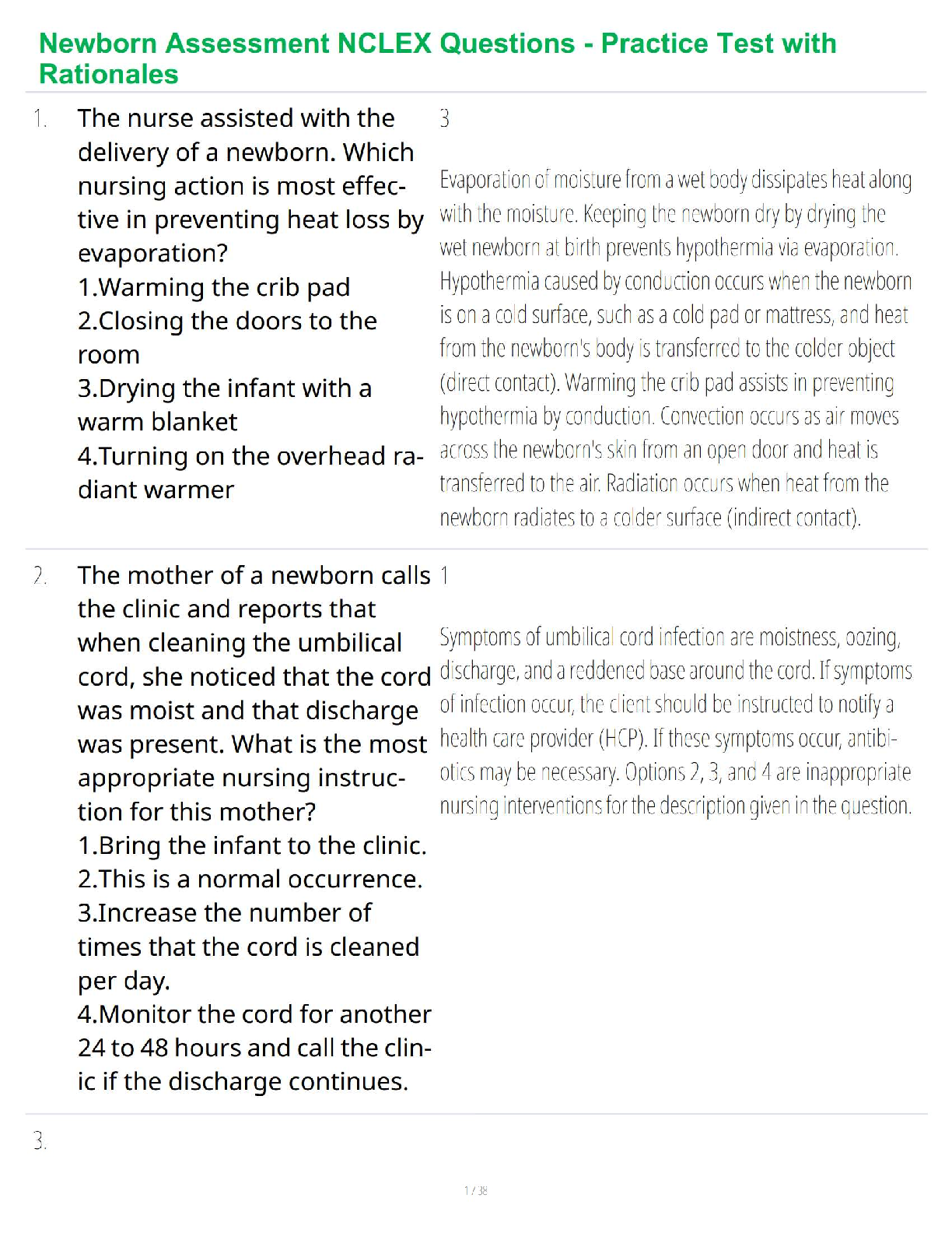 Newborn Assessment NCLEX Questions - Practice Test with Rationales