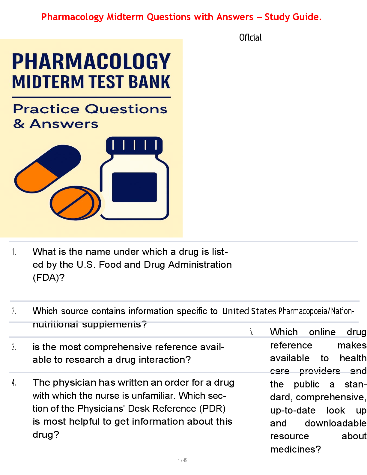 Pharmacology Midterm Questions with Answers – Study Guide.