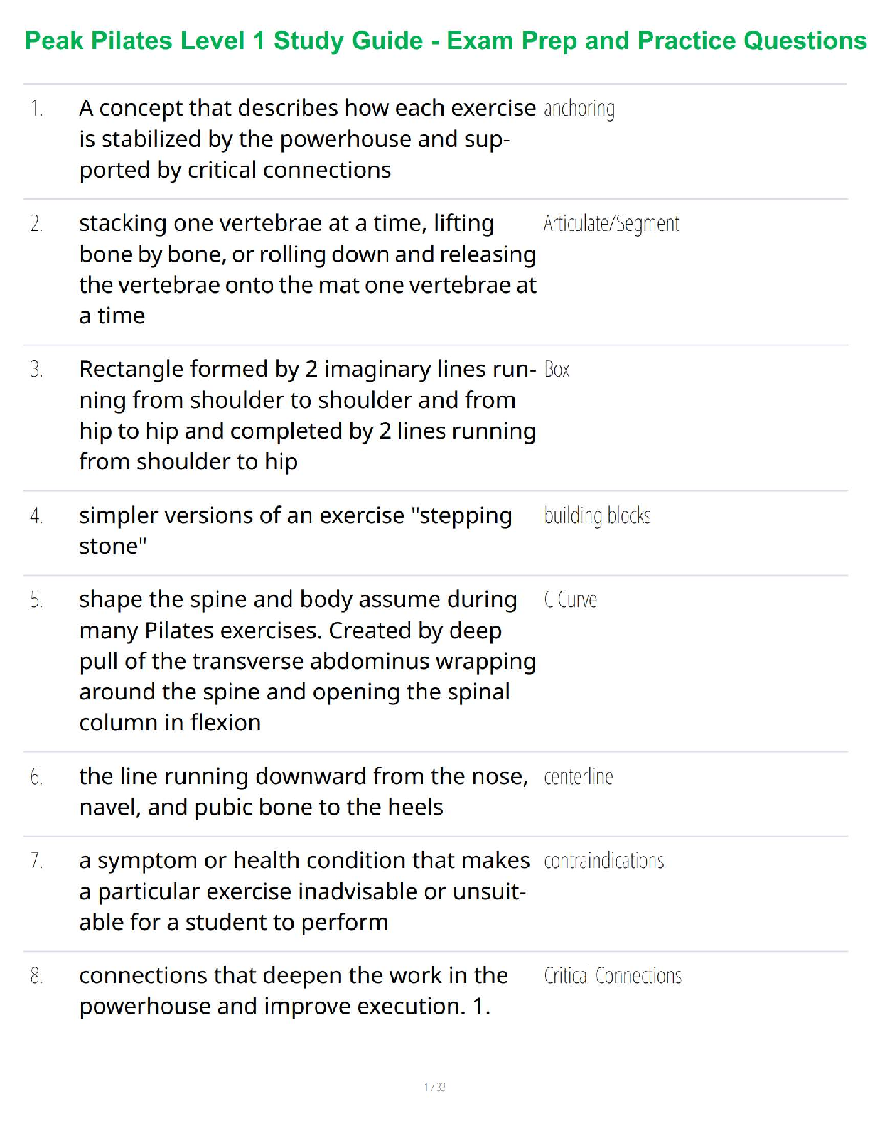 Preview image for Peak Pilates Level 1 Study Guide - Exam Prep and Practice Questions