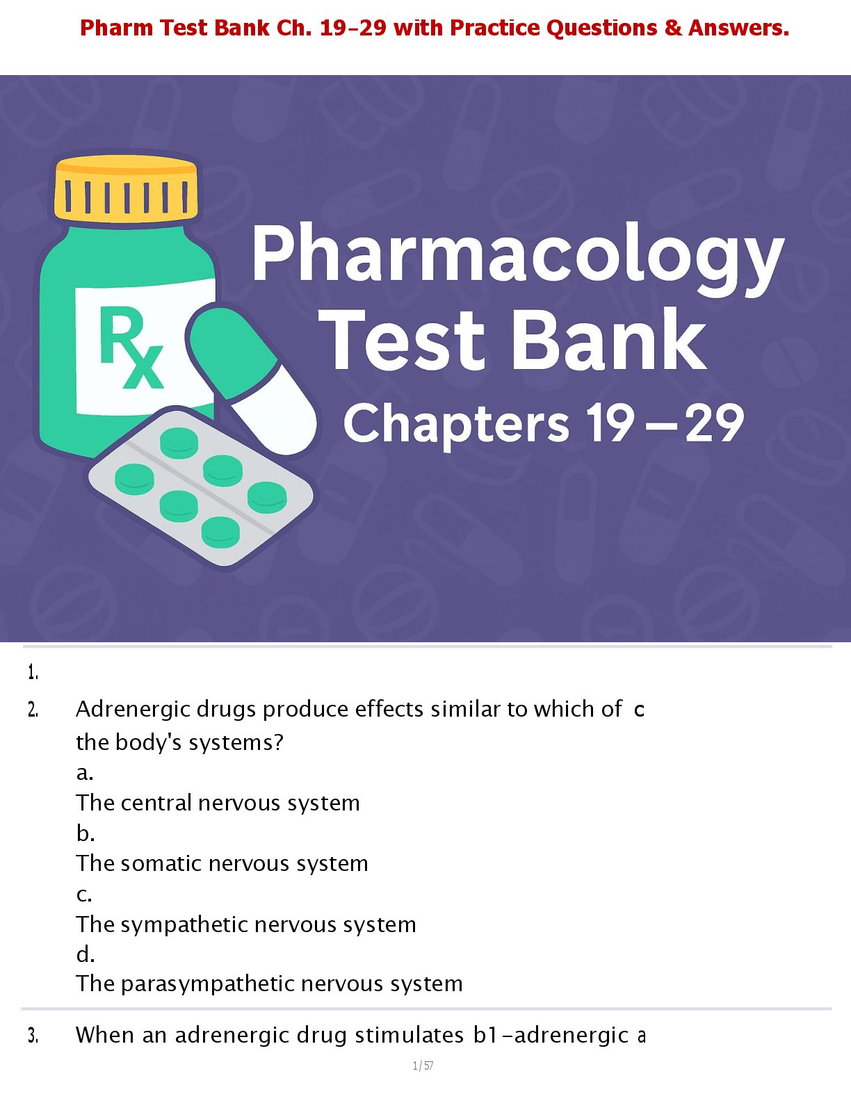 Pharm Test Bank Ch. 19–29 with Practice Questions & Answers.