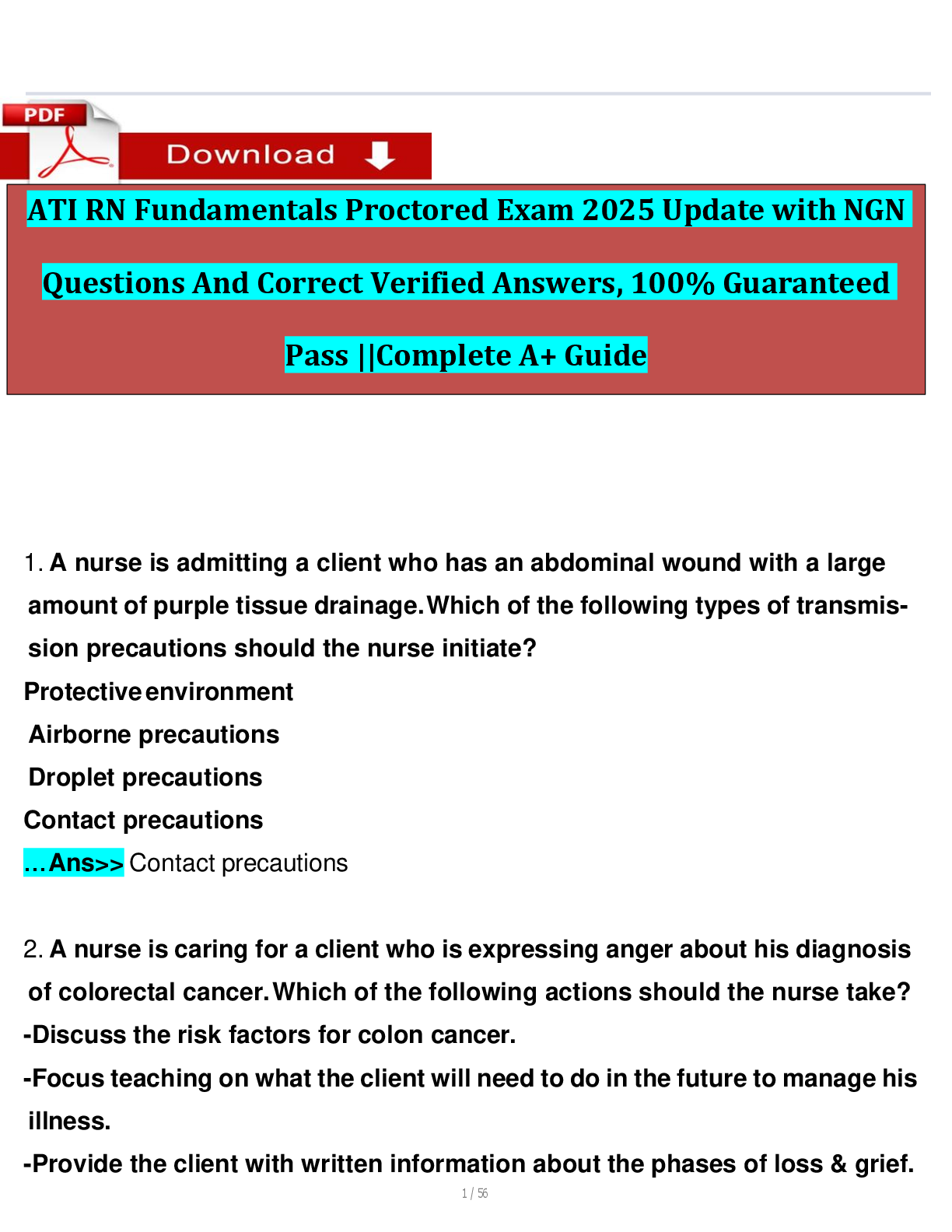 ATI RN Fundamentals Proctored Exam 2025 Update with NGN Questions An ...