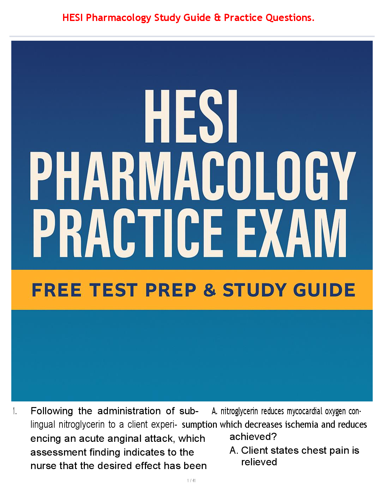 HESI Pharmacology Study Guide & Practice Questions.