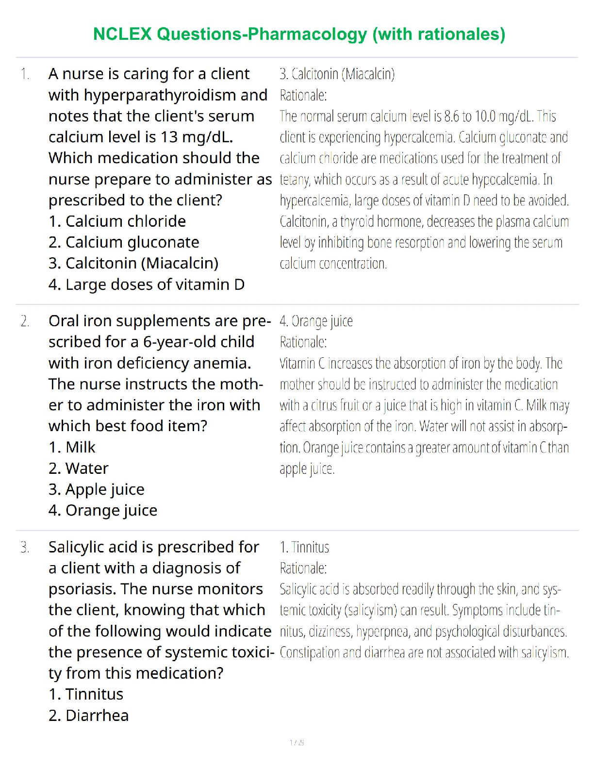 Pharmacology NCLEX Questions - Practice Test with Rationales