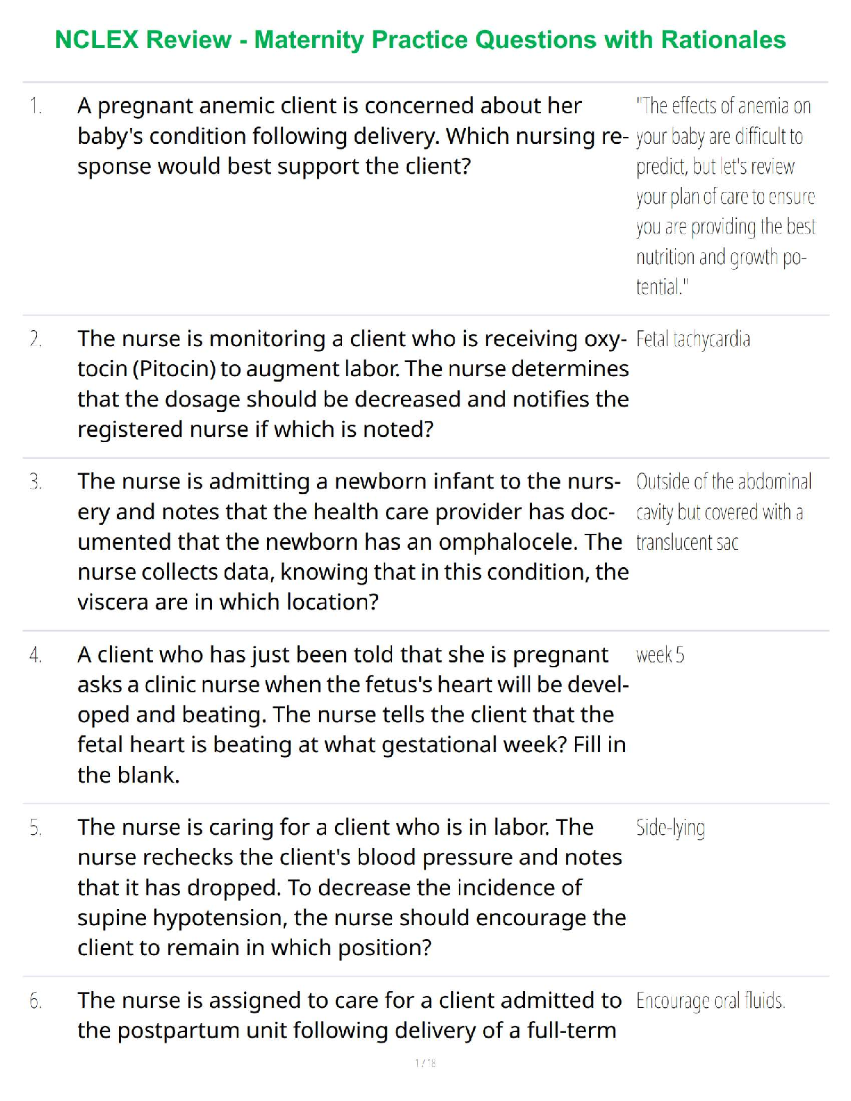NCLEX Review - Maternity Practice Questions with Rationales