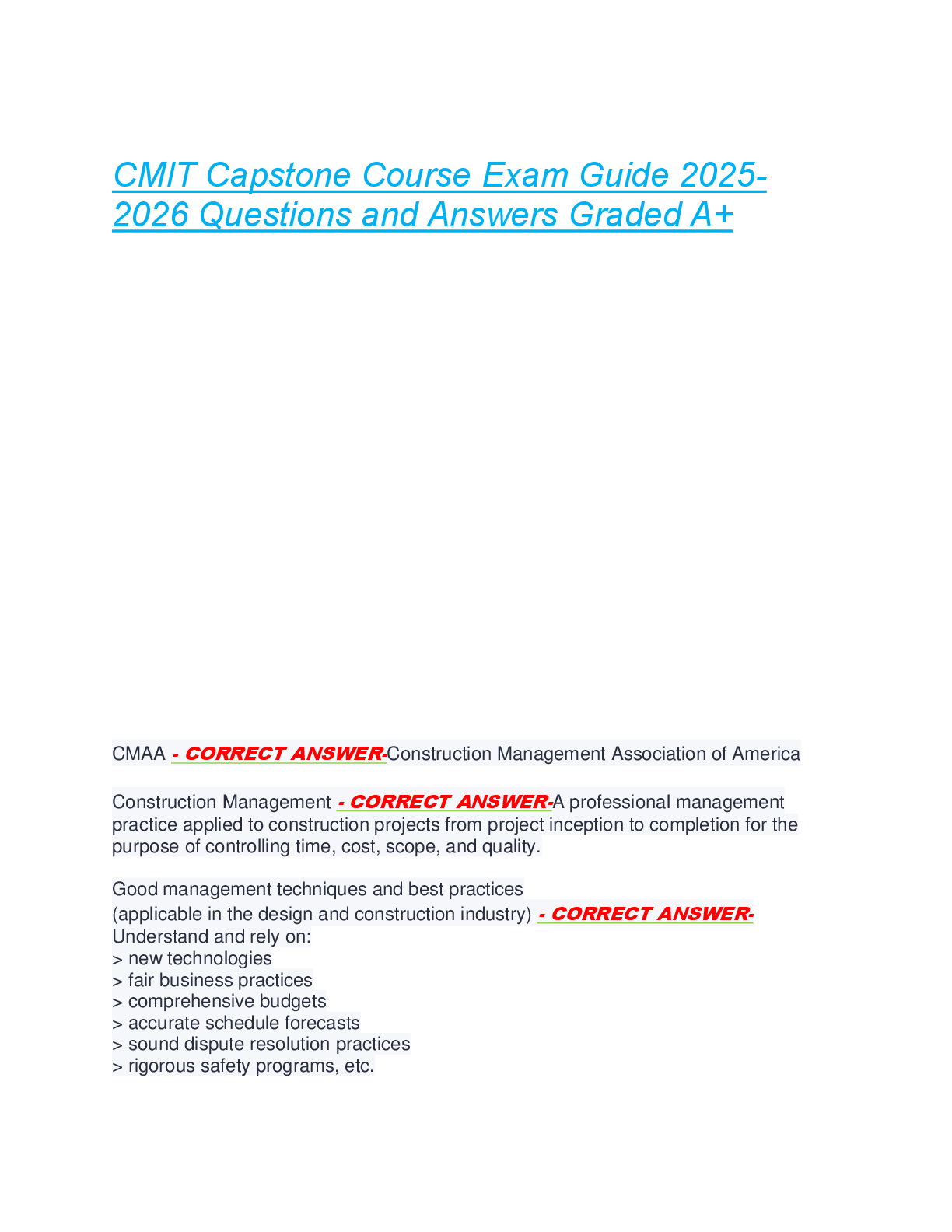Preview image for CMIT Capstone Course Exam Guide 2025 2026 Questions and Answers Graded A+