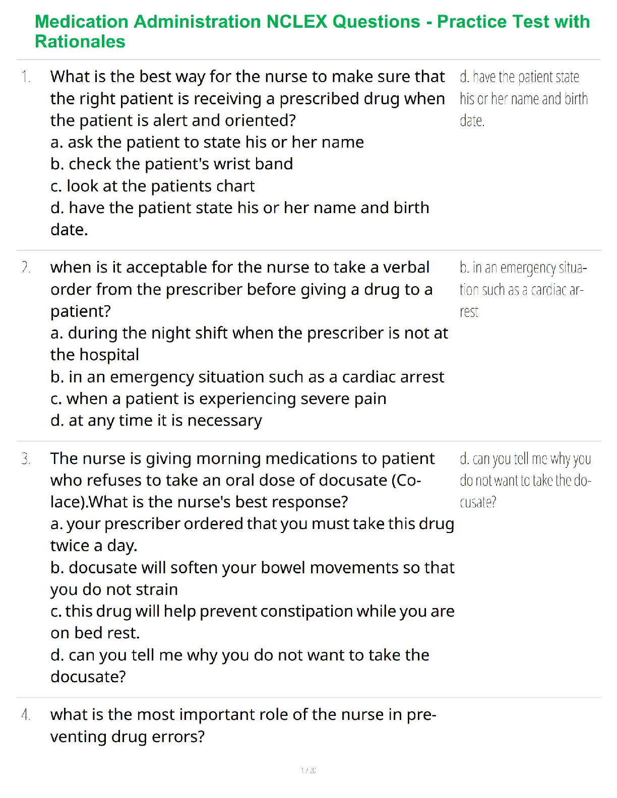 Medication Administration NCLEX Questions - Practice Test with Rationales