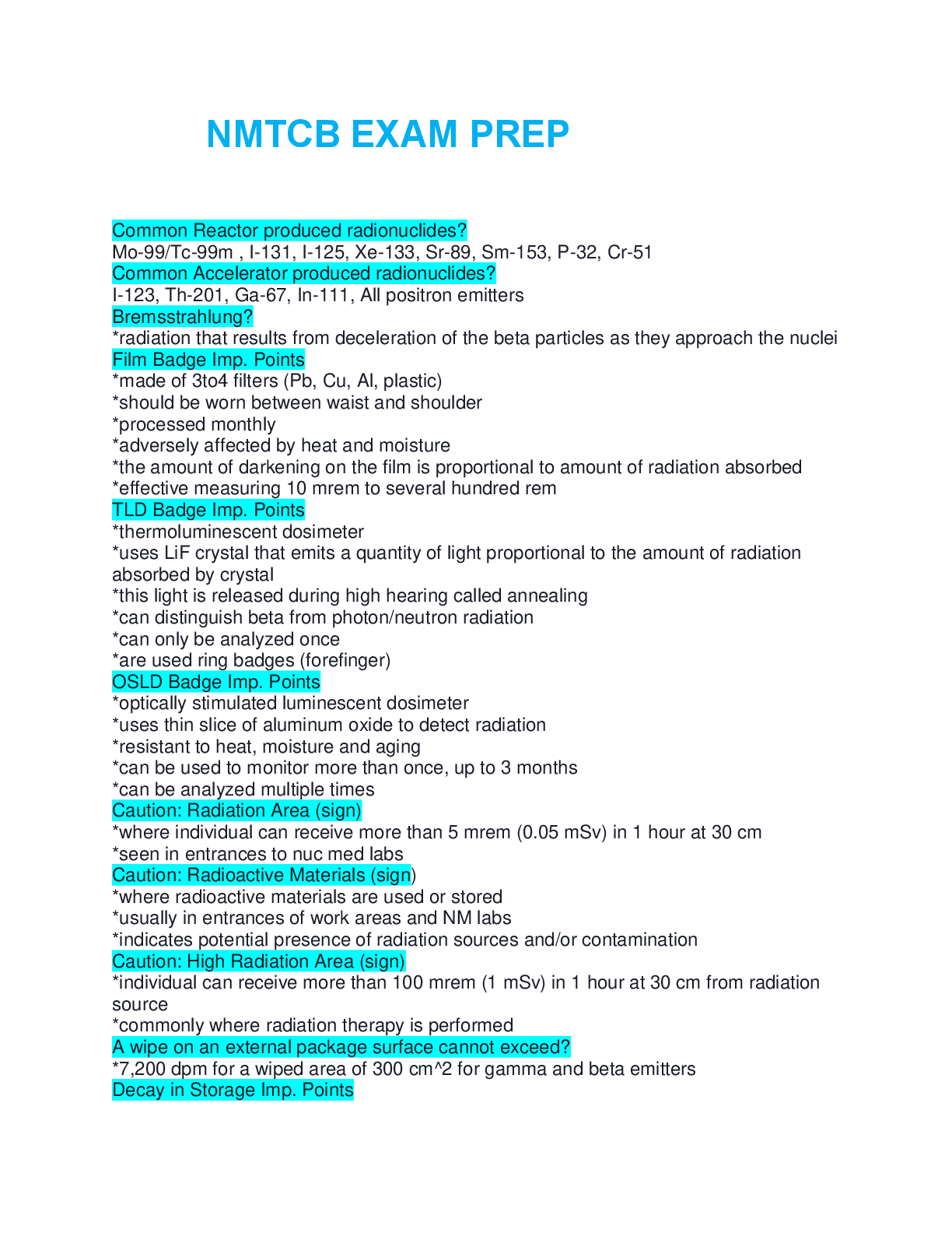 Preview image for NMTCB EXAM PREP questions with correct answers Graded A+ complete solution 2025/2026