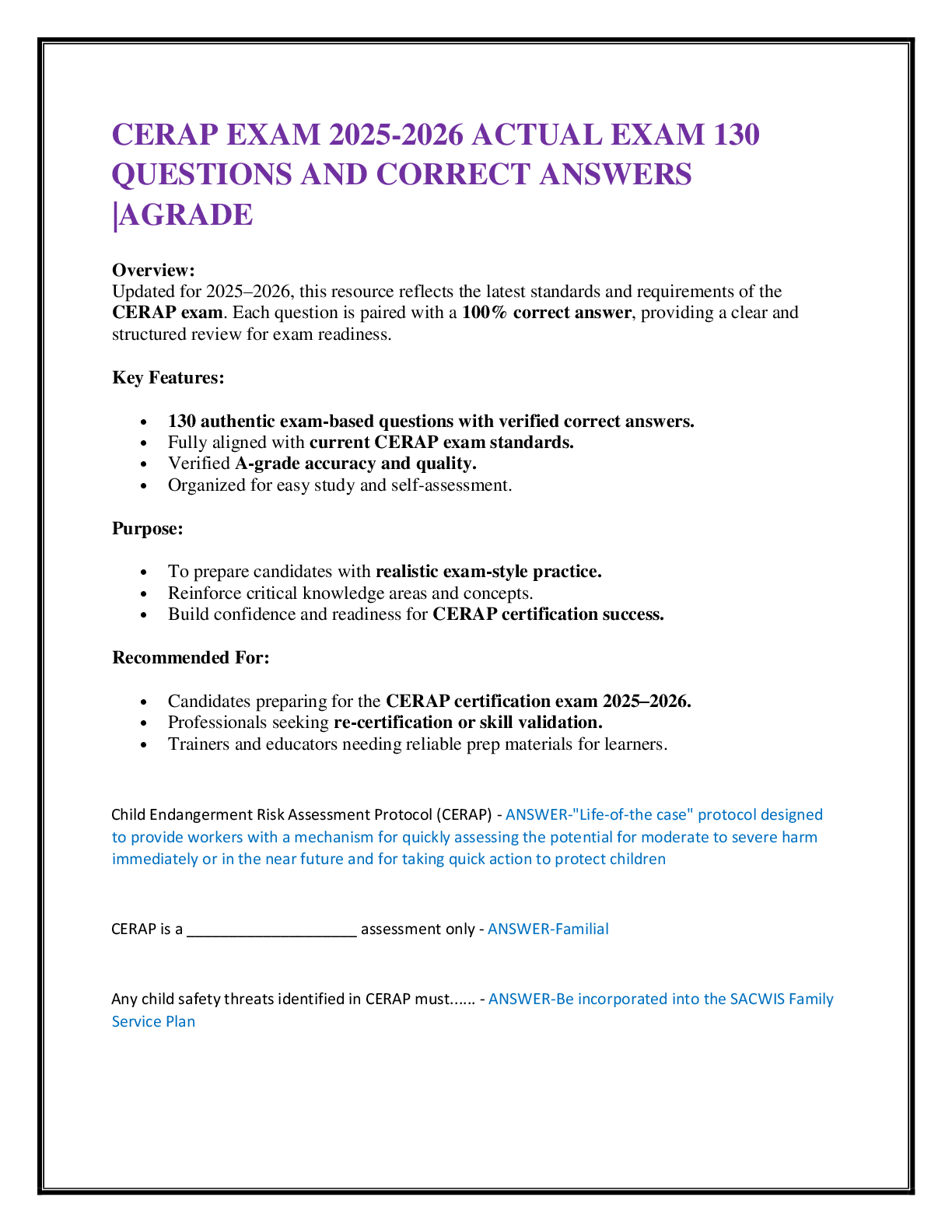 CERAP EXAM 2025-2026 ACTUAL EXAM 130  QUESTIONS AND CORRECT ANSWERS |AGRADE