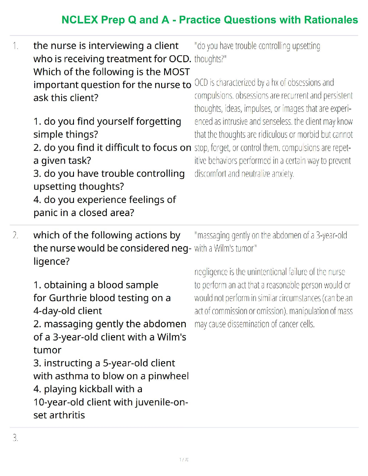 NCLEX Prep Q and A - Practice Questions with Rationales