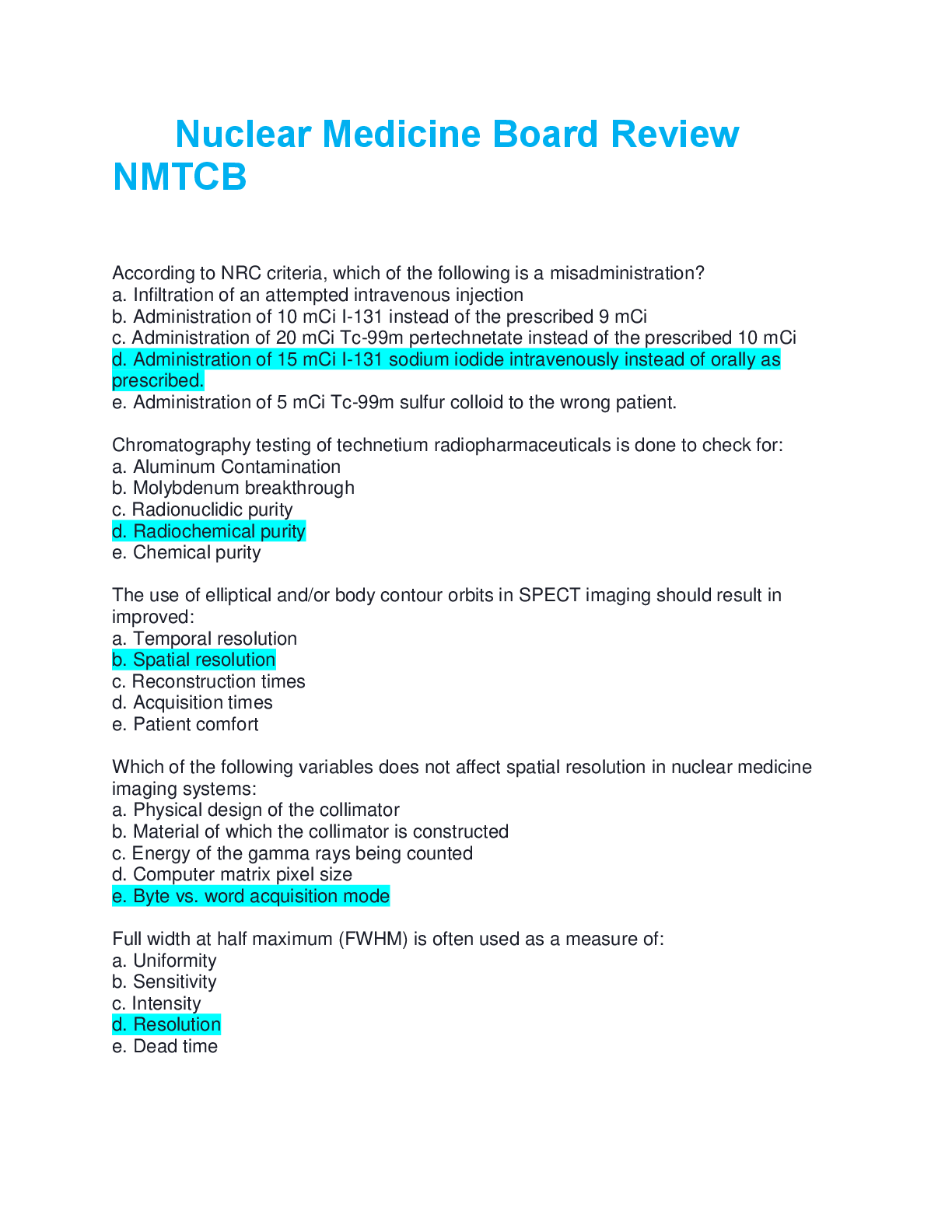 Preview image for Nuclear Medicine Board Review NMTCB questions with actual answers 100% complete solution 2025/2026