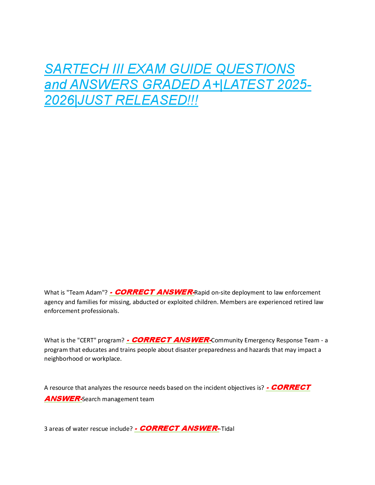 SARTECH III EXAM GUIDE QUESTIONS  and ANSWERS GRADED A+|LATEST 2025 2026|JUST RELEASED!!!