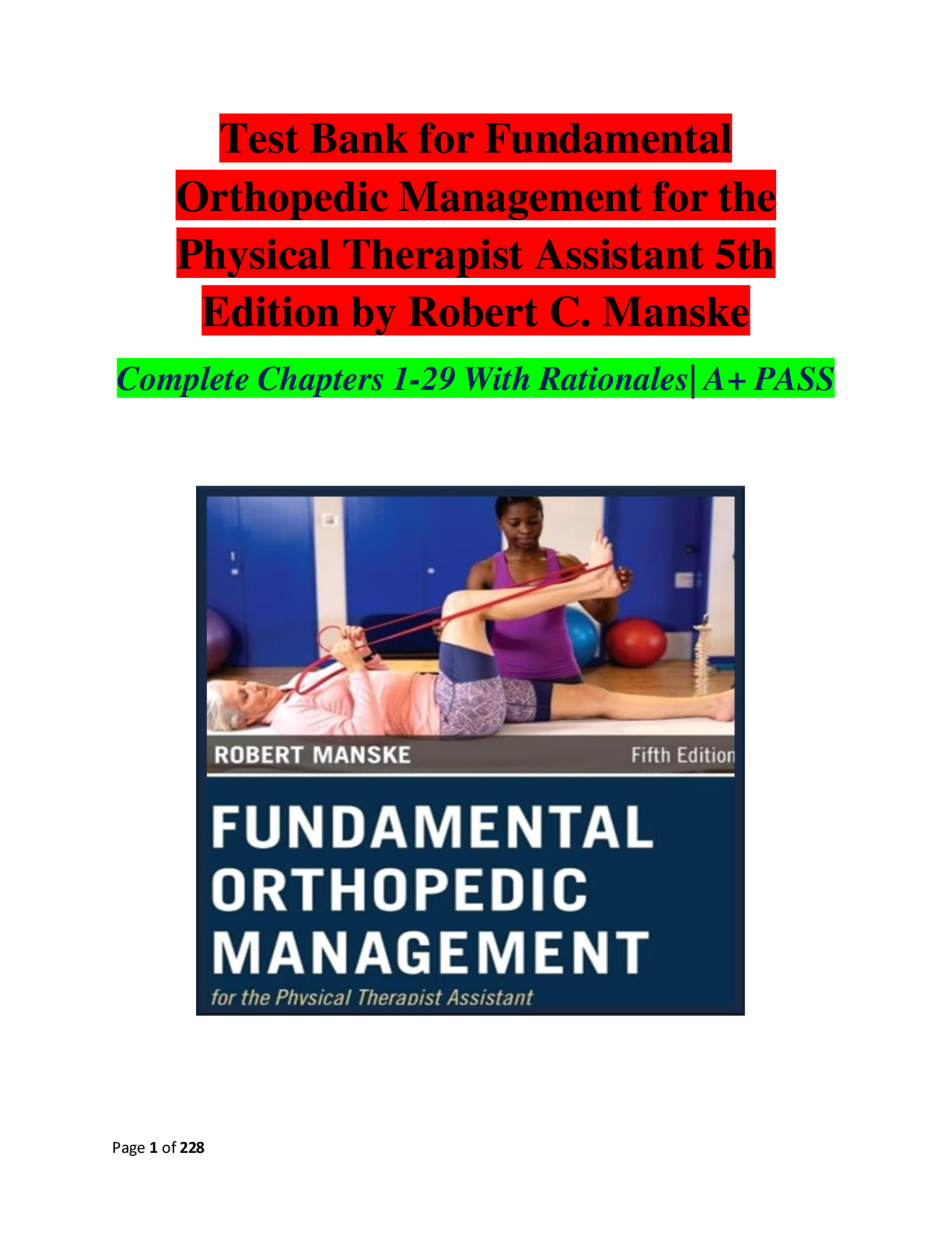 Preview image for Test Bank for Fundamental Orthopedic Management for the Physical Therapist Assistant 5th Edition by Robert C. Manske Complete Chapters 1-29 With Rationales| A+ PASS