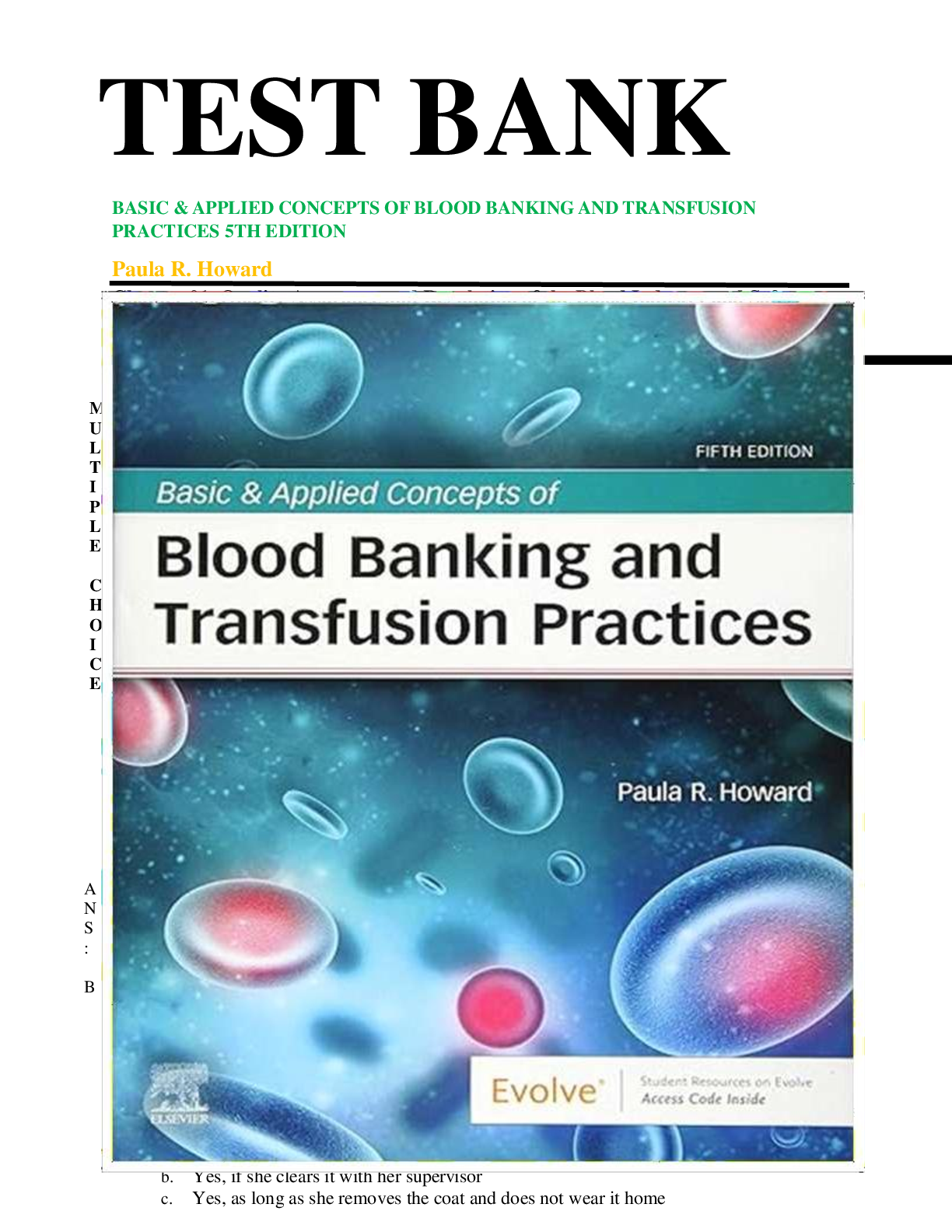 Preview image for TEST BANK BASIC & APPLIED CONCEPTS OF BLOOD BANKING AND TRANSFUSION  PRACTICES 5TH EDITION Paula R. Howard